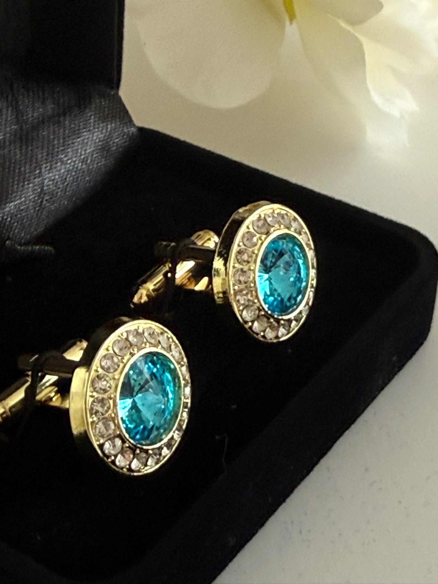 Luxury Gold-Tone Aquamarine Crystal Cufflinks for Men
