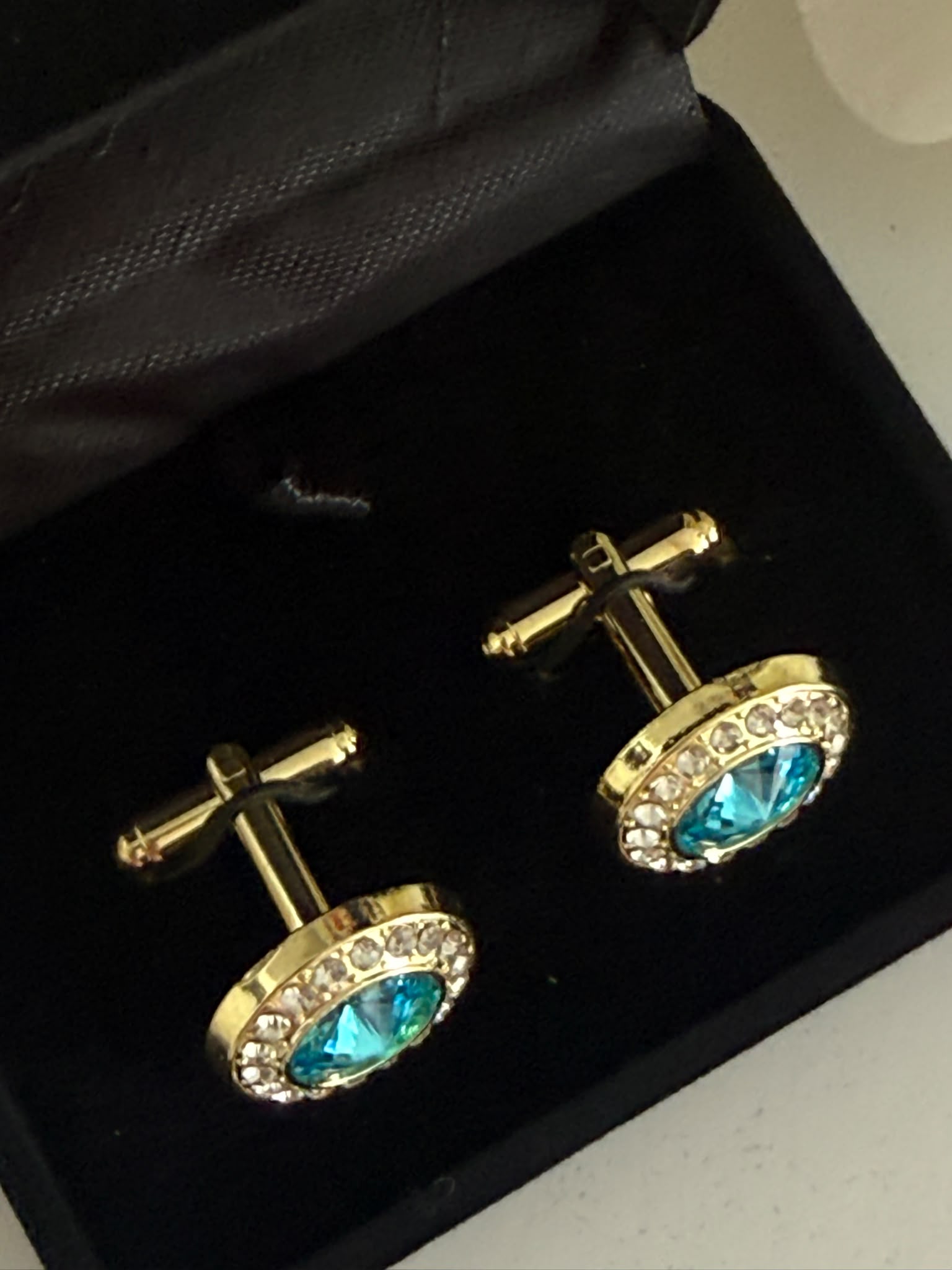 Luxury Gold-Tone Aquamarine Crystal Cufflinks for Men