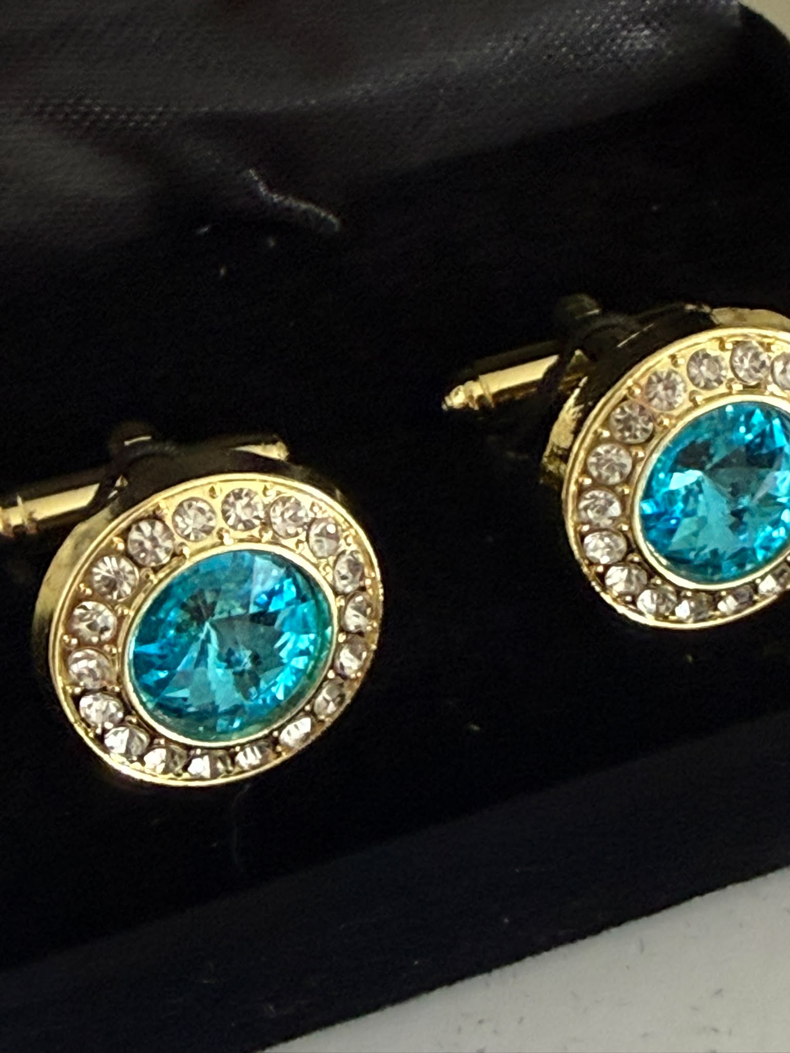 Luxury Gold-Tone Aquamarine Crystal Cufflinks for Men