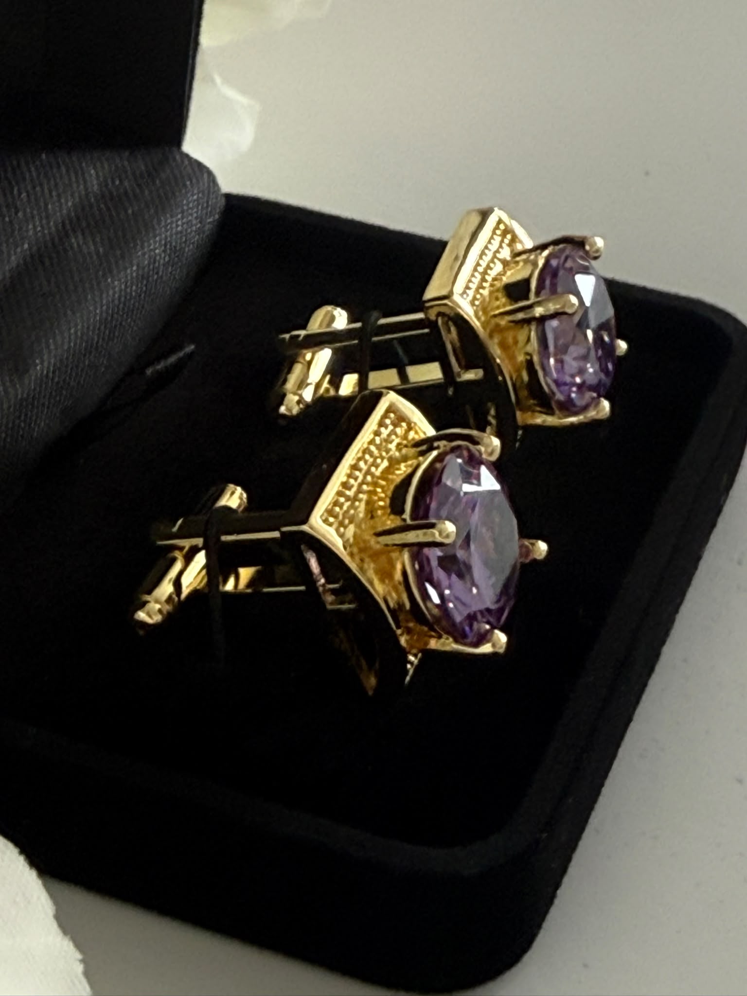 Luxury Gold Amethyst Purple Crystal Cufflinks for Men