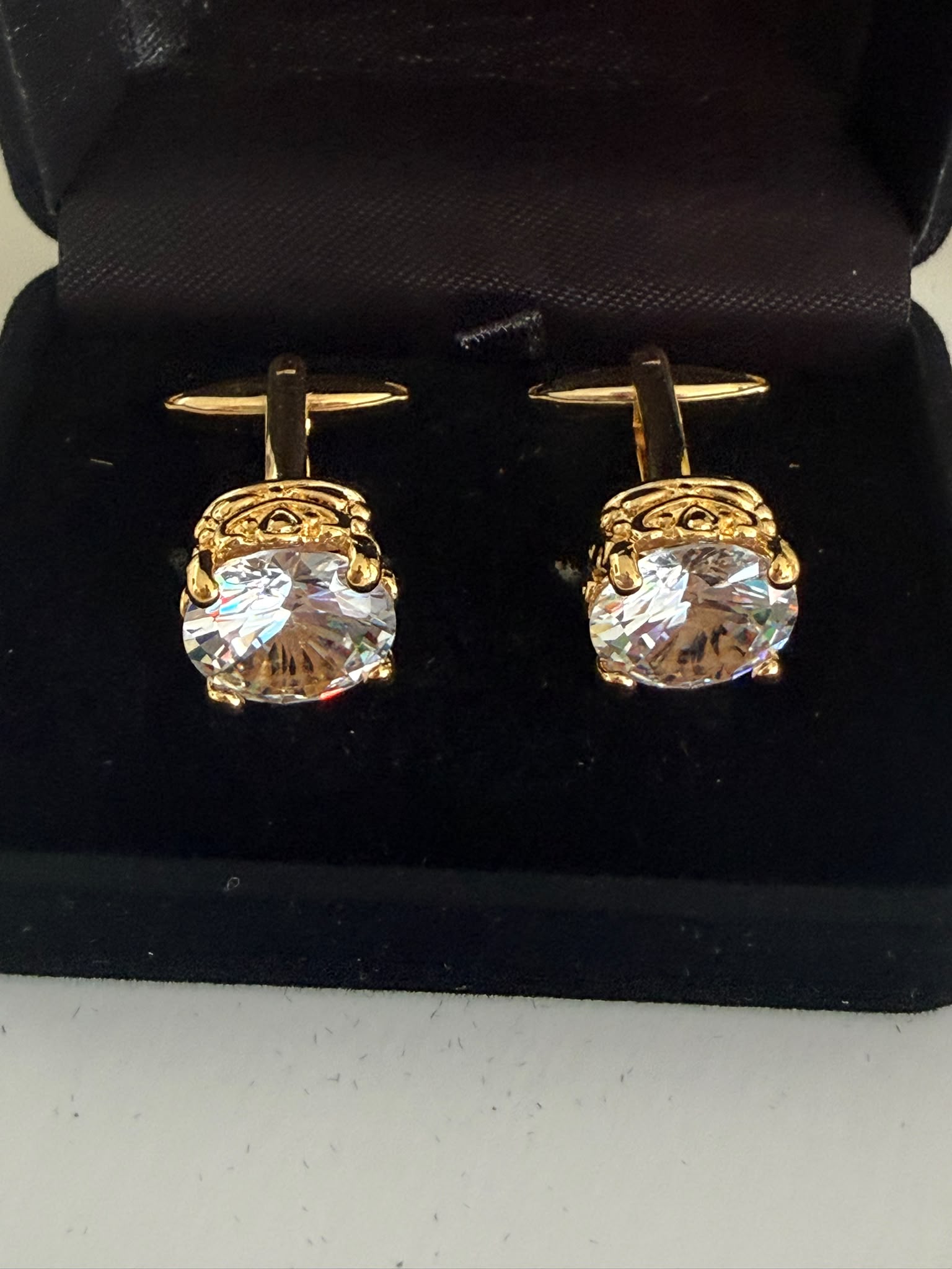 Luxury Golden Round Cubic Zirconia Cufflinks