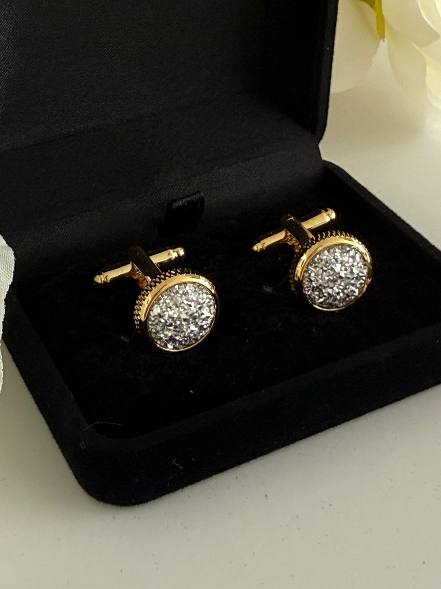 Luxury Gold Druzy Crystal Round Cufflinks