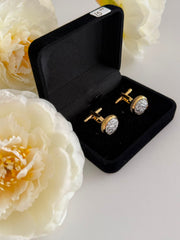 Luxury Gold Druzy Crystal Round Cufflinks