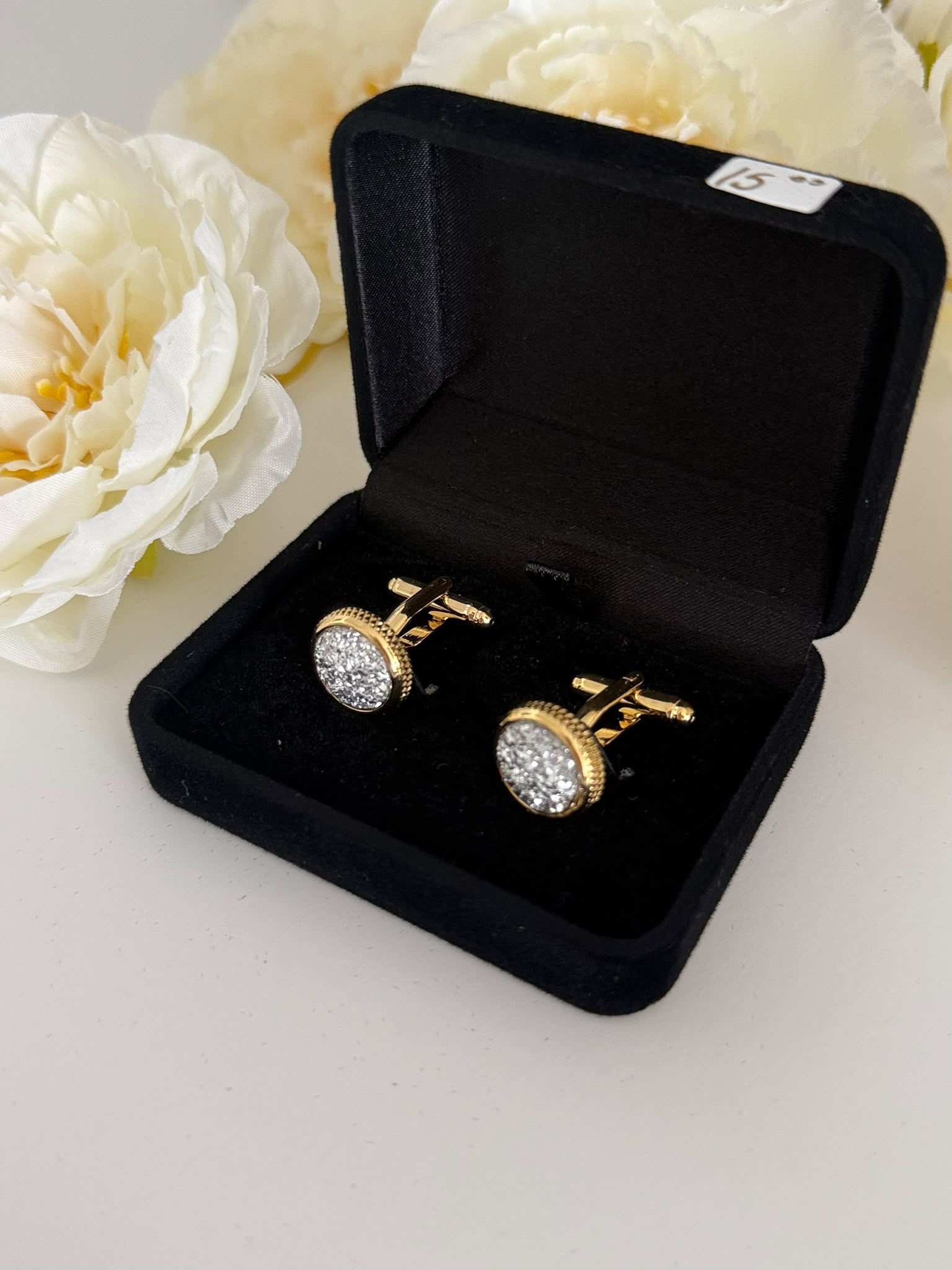 Luxury Gold Druzy Crystal Round Cufflinks