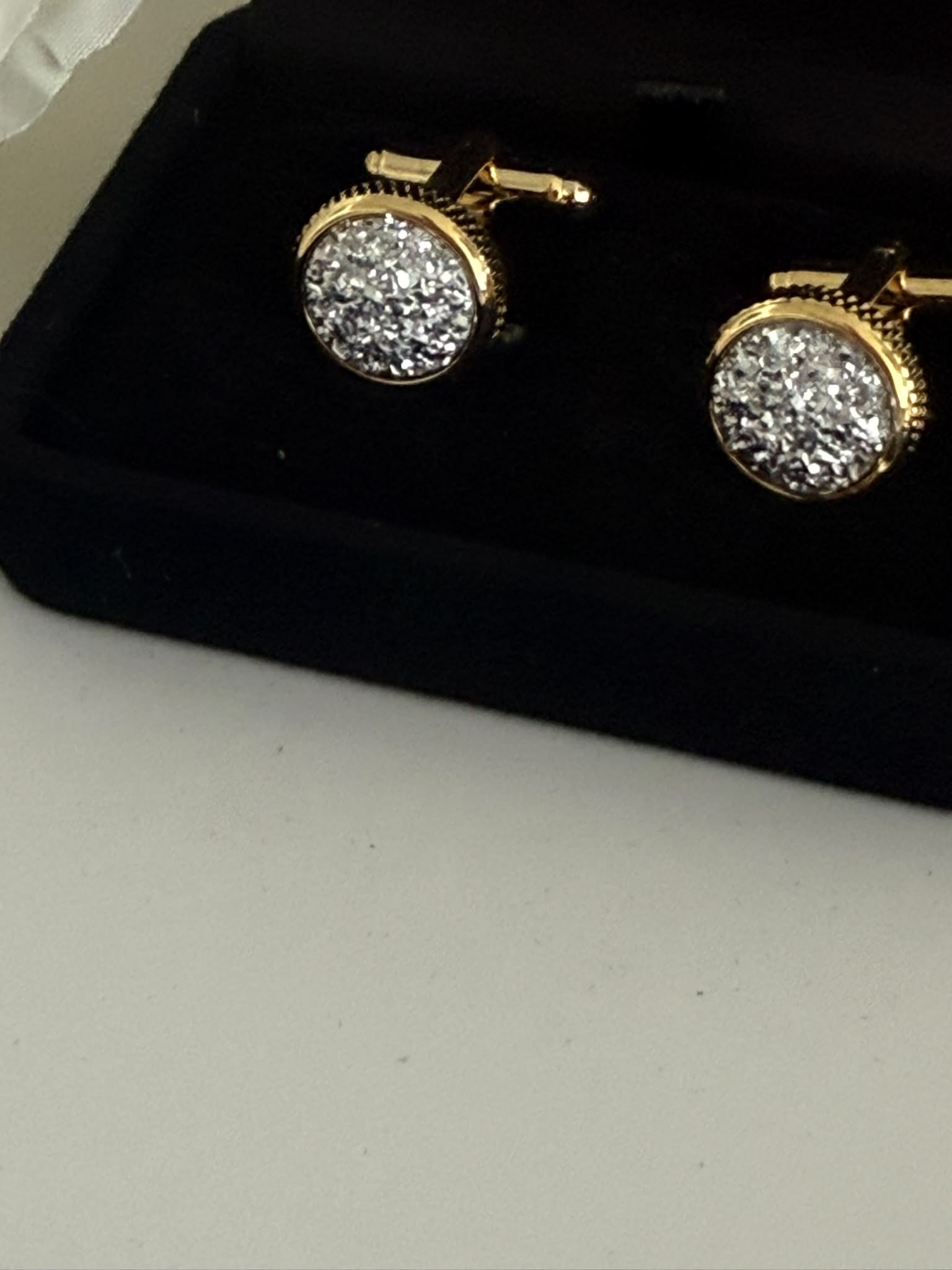 Luxury Gold Druzy Crystal Round Cufflinks