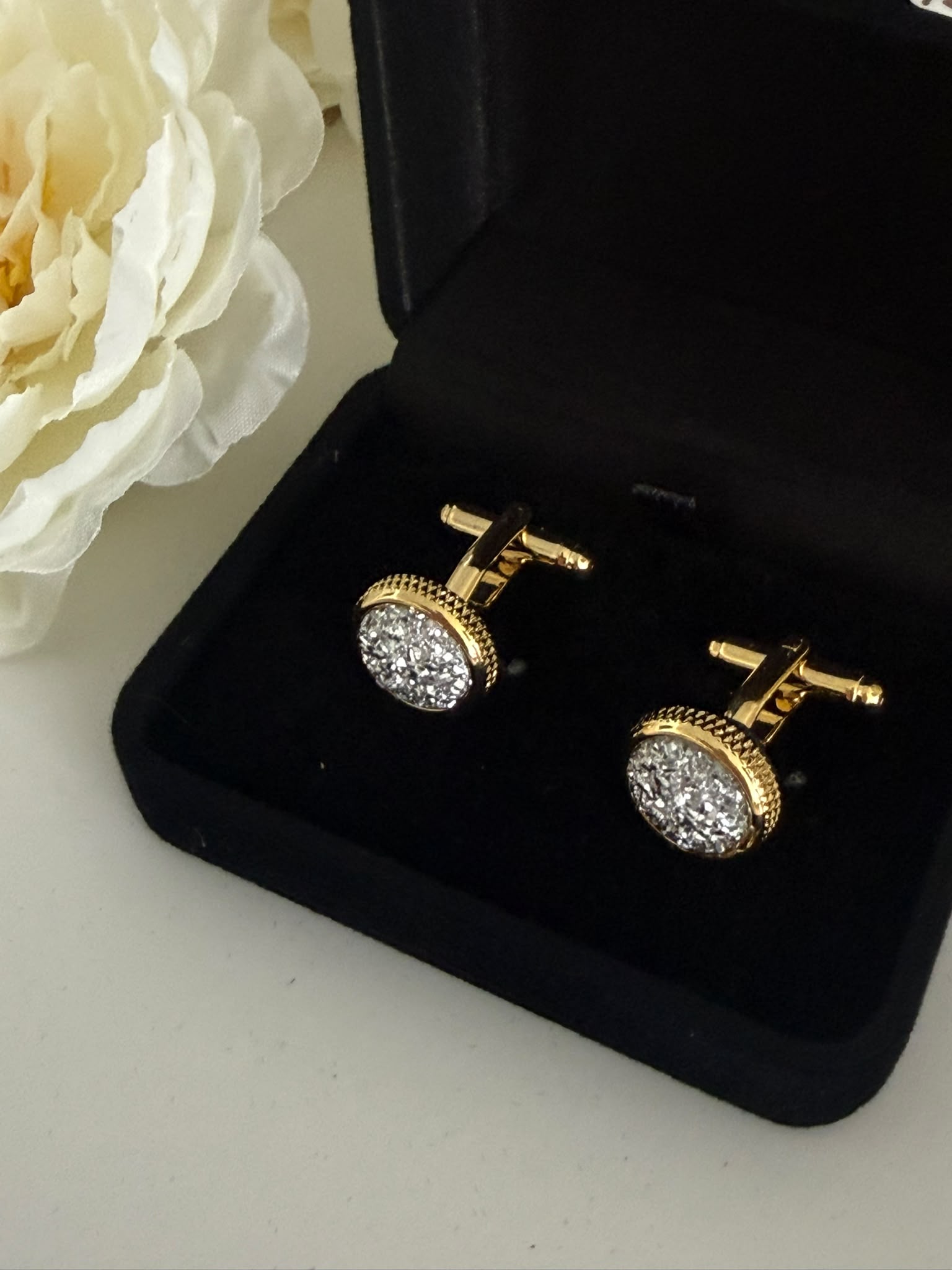 Luxury Gold Druzy Crystal Round Cufflinks