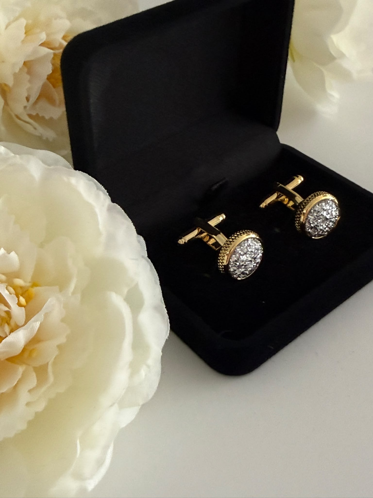 Luxury Gold Druzy Crystal Round Cufflinks