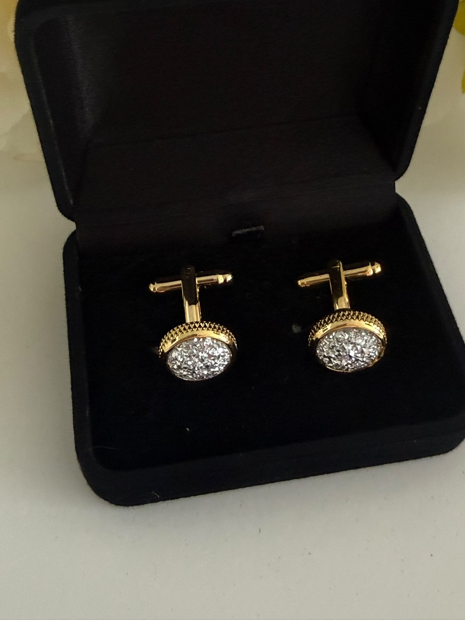 Luxury Gold Druzy Crystal Round Cufflinks