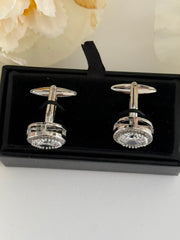 Luxury Silver Toned Crystal Cufflinks