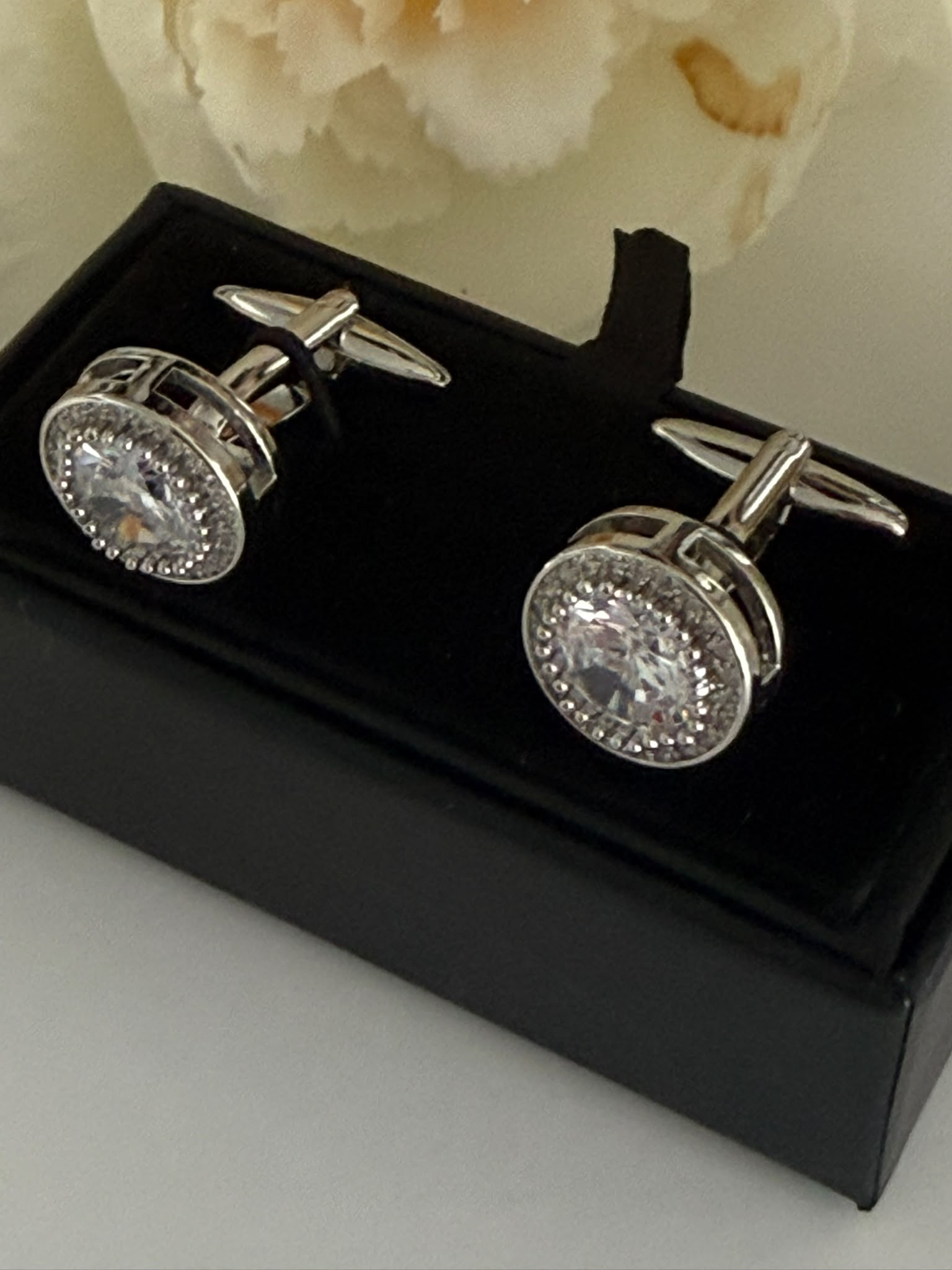 Luxury Silver Toned Crystal Cufflinks