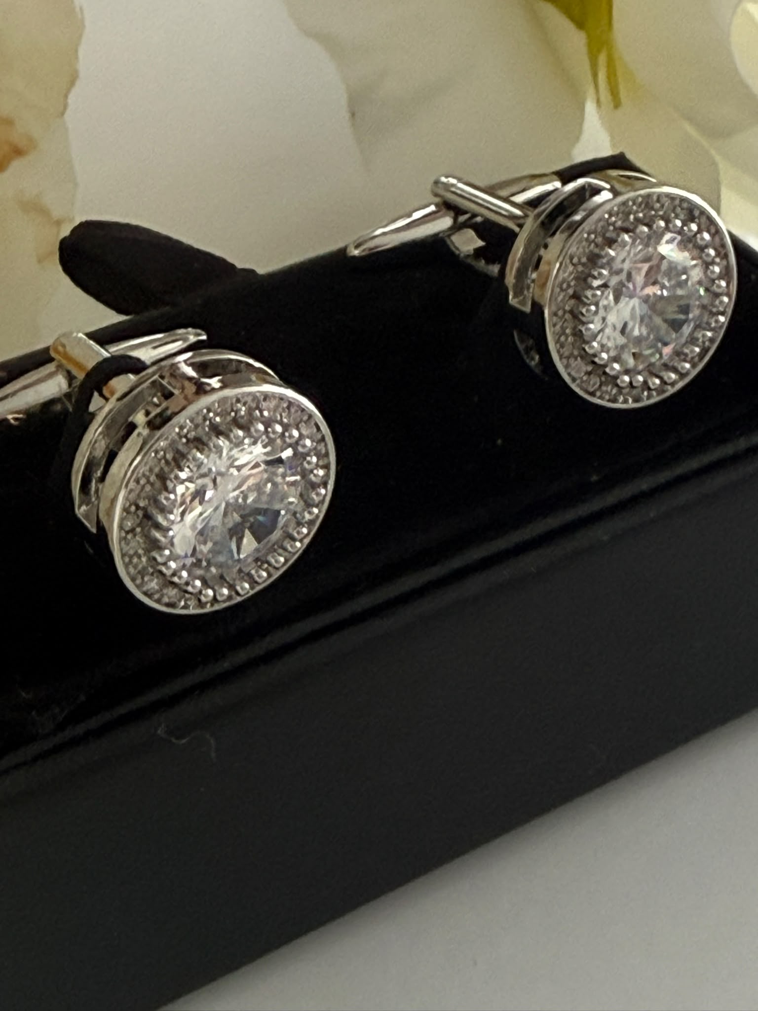 Luxury Silver Toned Crystal Cufflinks
