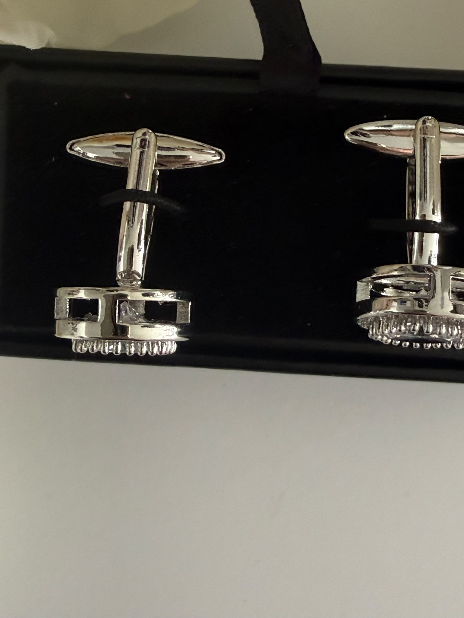Luxury Silver Toned Crystal Cufflinks