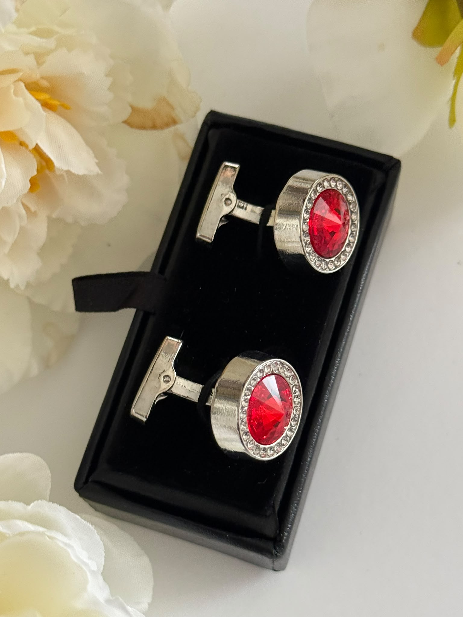 Red Round Cufflinks for Men