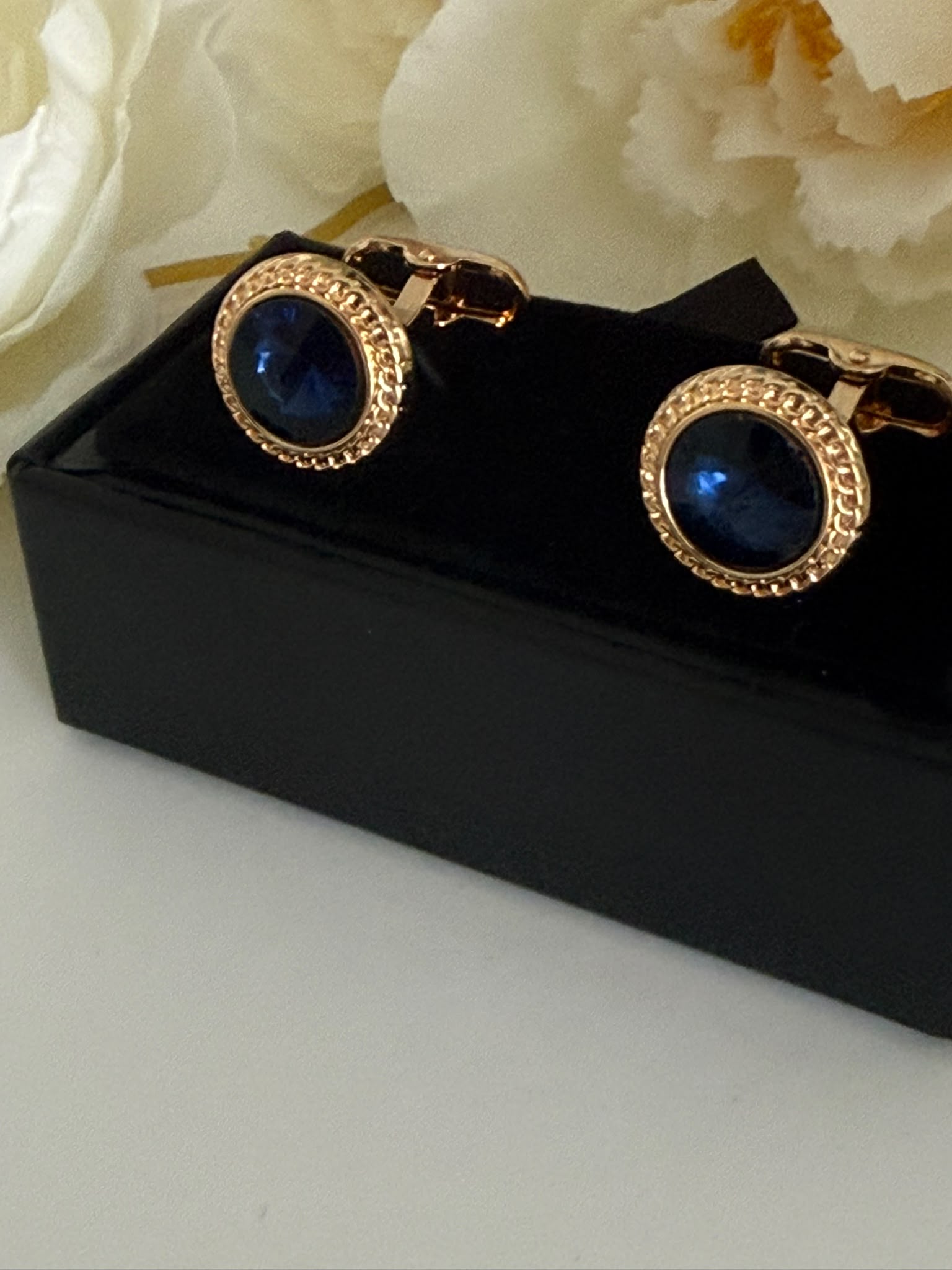 Golden Blue Crystal Cufflinks for Men