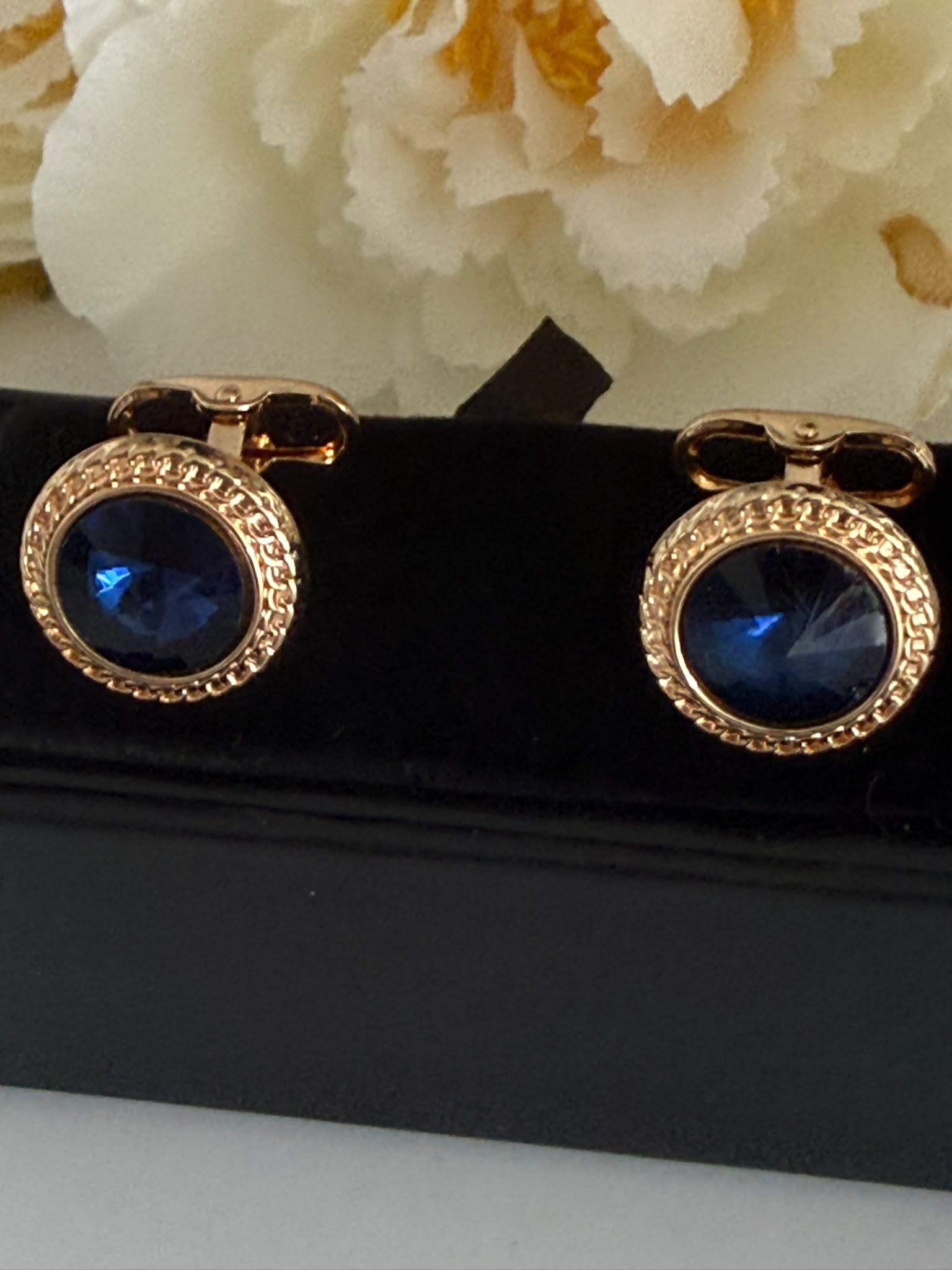 Golden Blue Crystal Cufflinks for Men