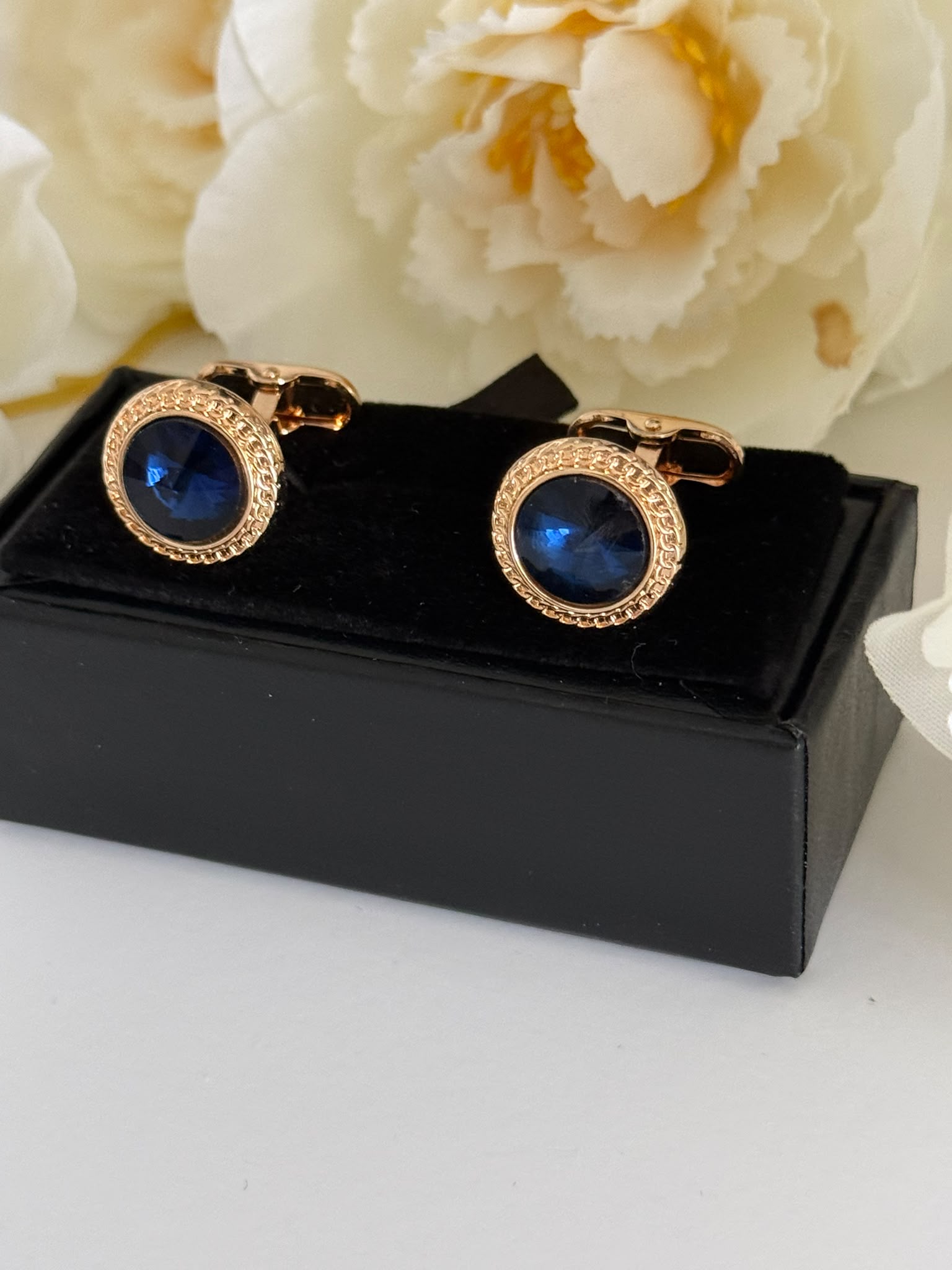 Golden Blue Crystal Cufflinks for Men