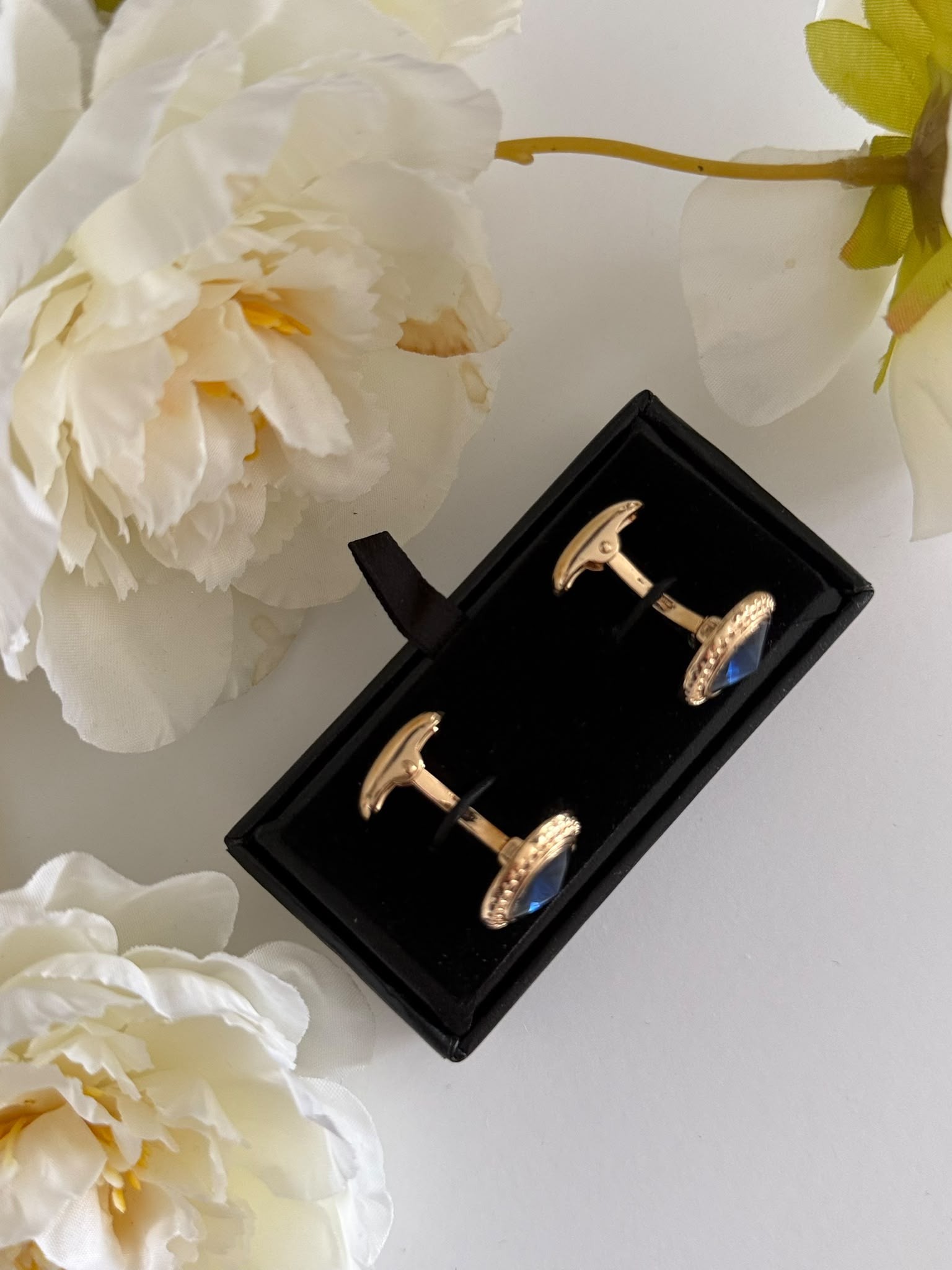 Golden Blue Crystal Cufflinks for Men
