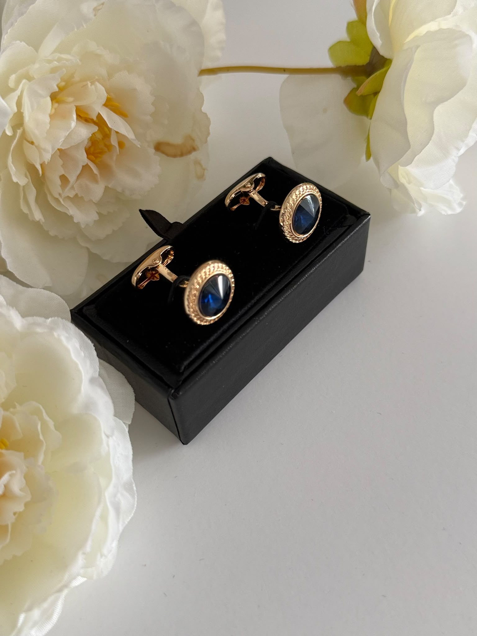 Golden Blue Crystal Cufflinks for Men