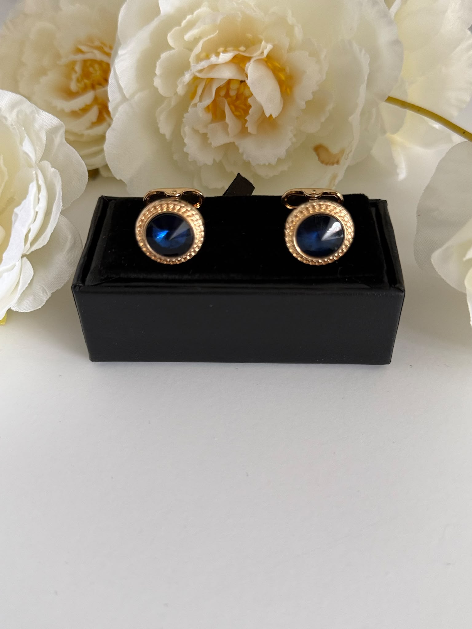 Golden Blue Crystal Cufflinks for Men