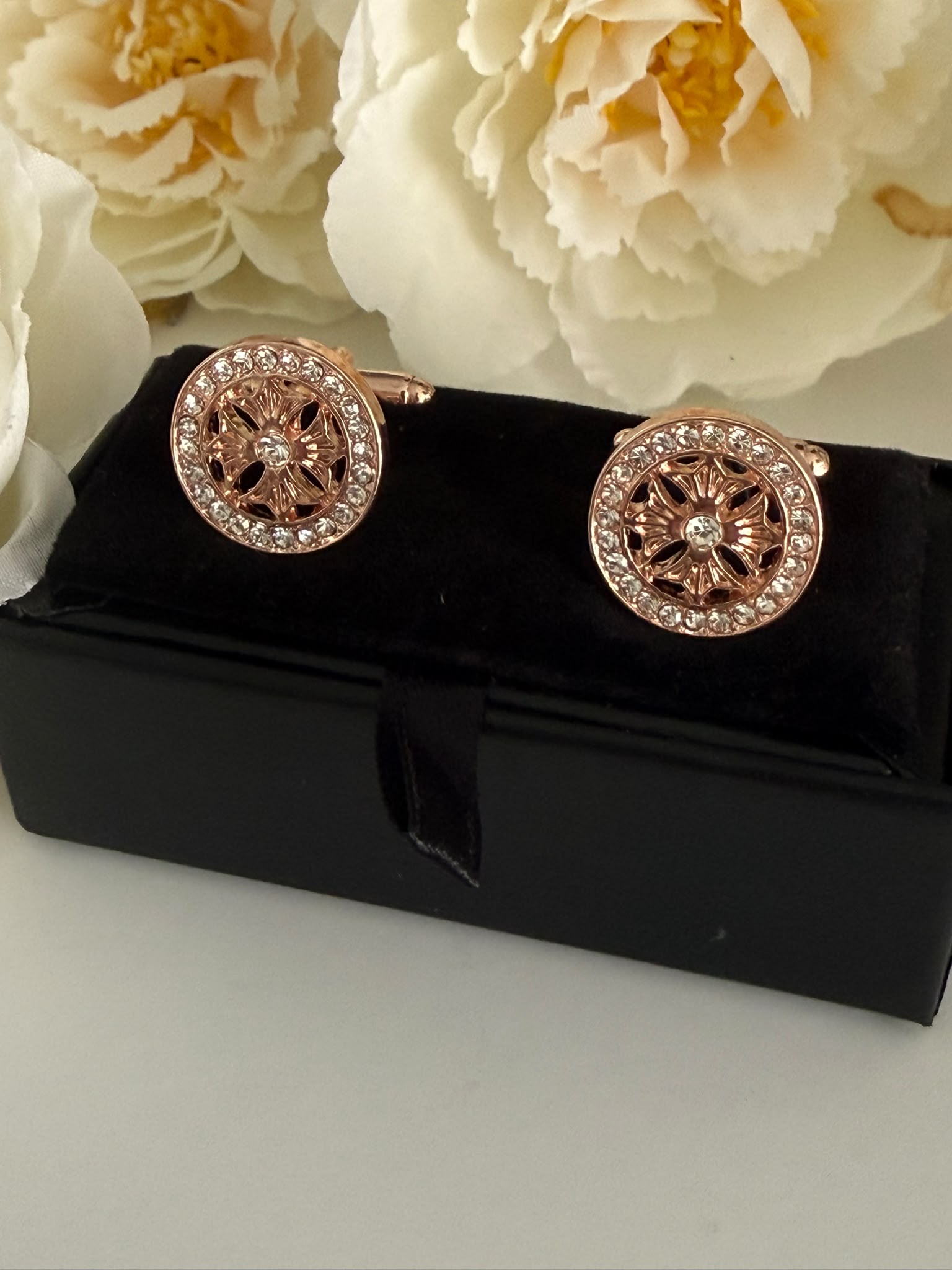 Luxury Rose Gold Tone Crystal Cufflinks