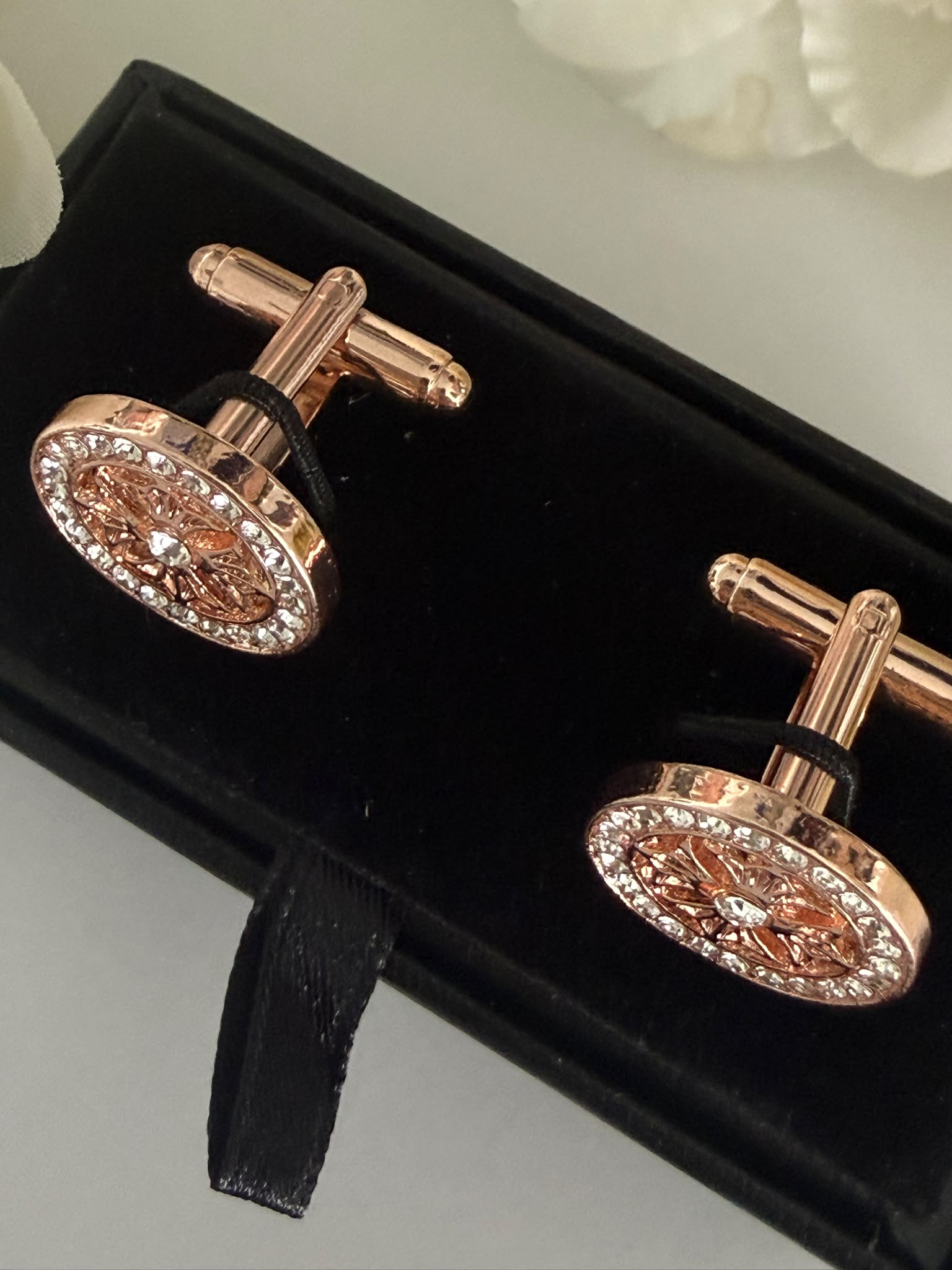 Luxury Rose Gold Tone Crystal Cufflinks