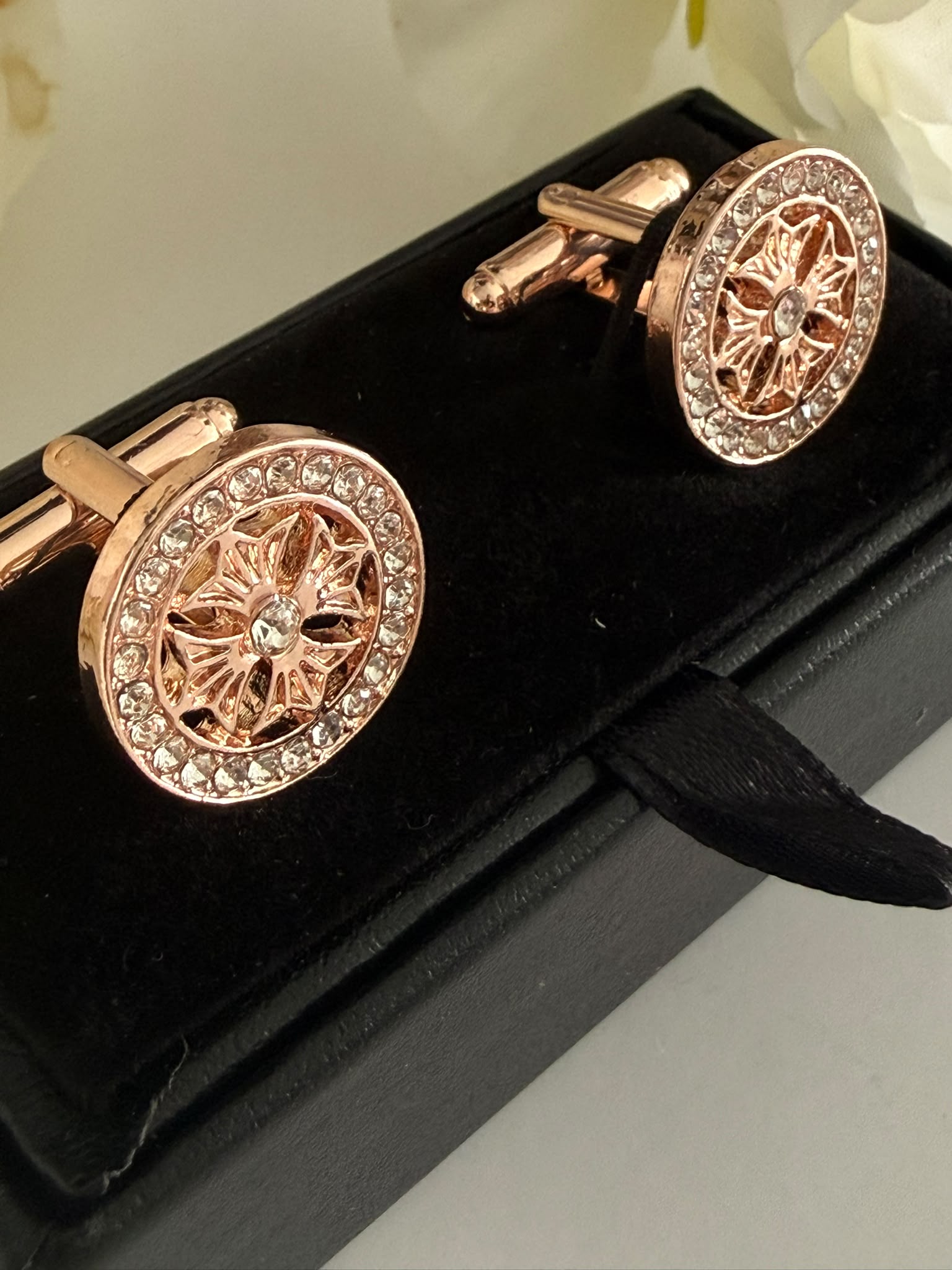 Luxury Rose Gold Tone Crystal Cufflinks