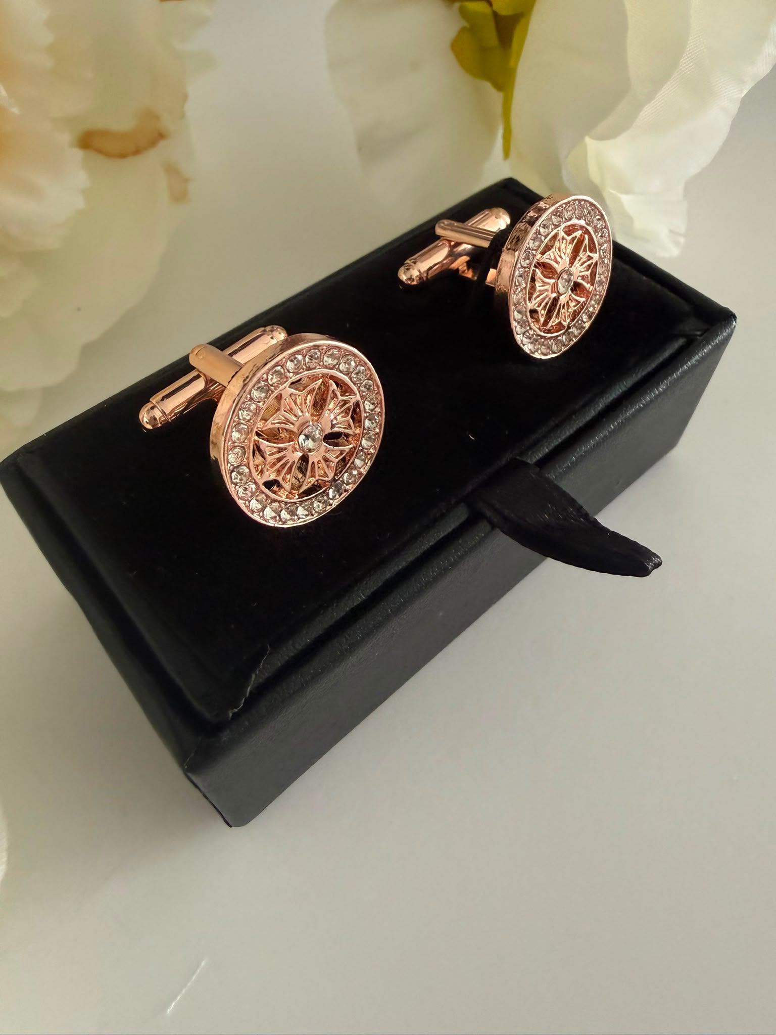 Luxury Rose Gold Tone Crystal Cufflinks