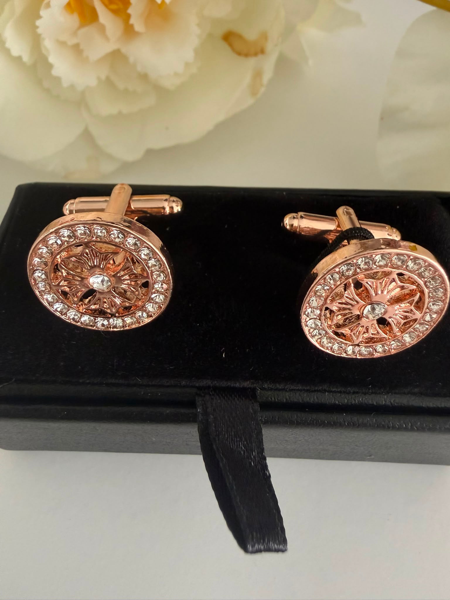 Luxury Rose Gold Tone Crystal Cufflinks