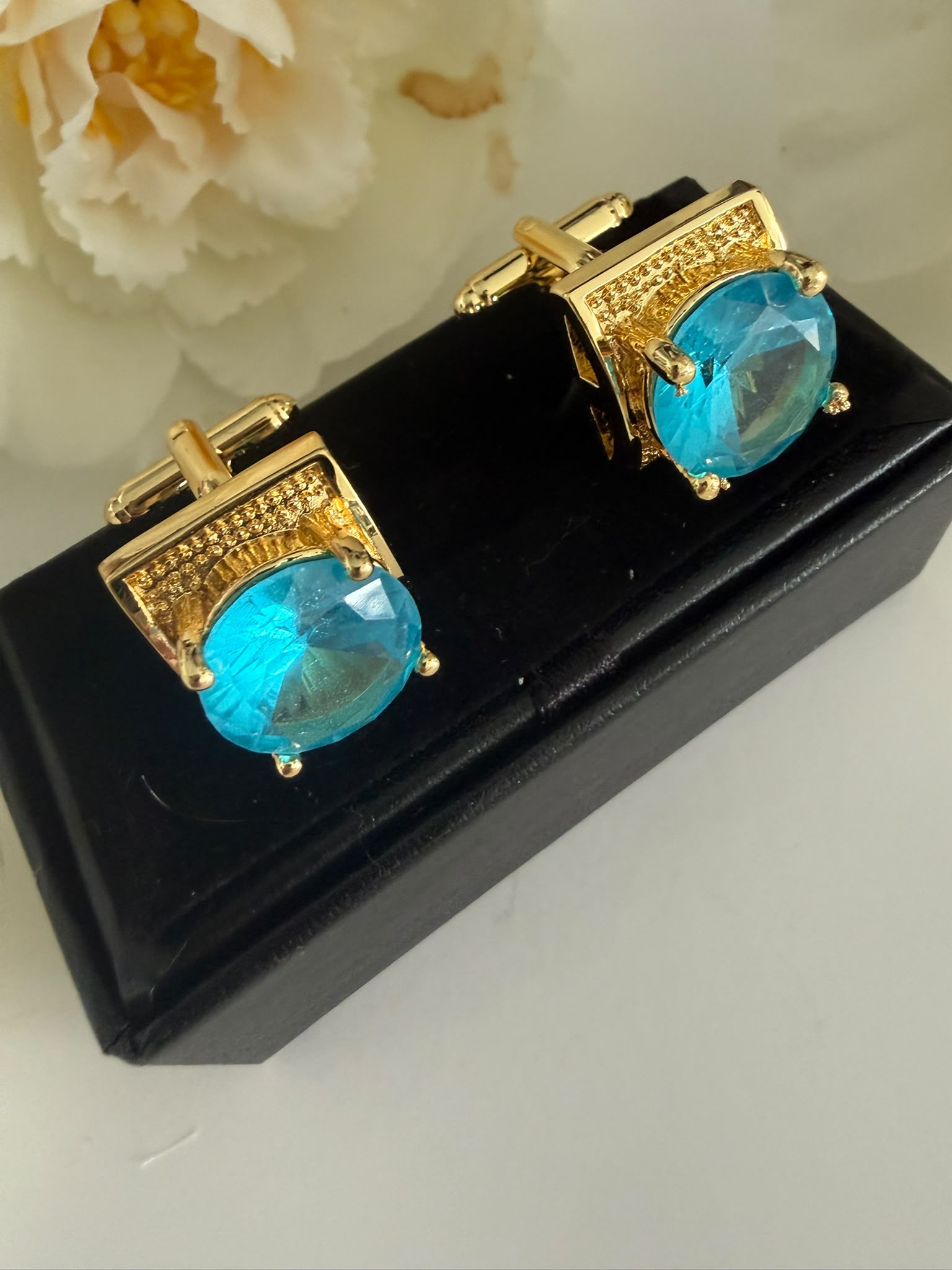 Luxury Golden Blue Crystal Cufflinks