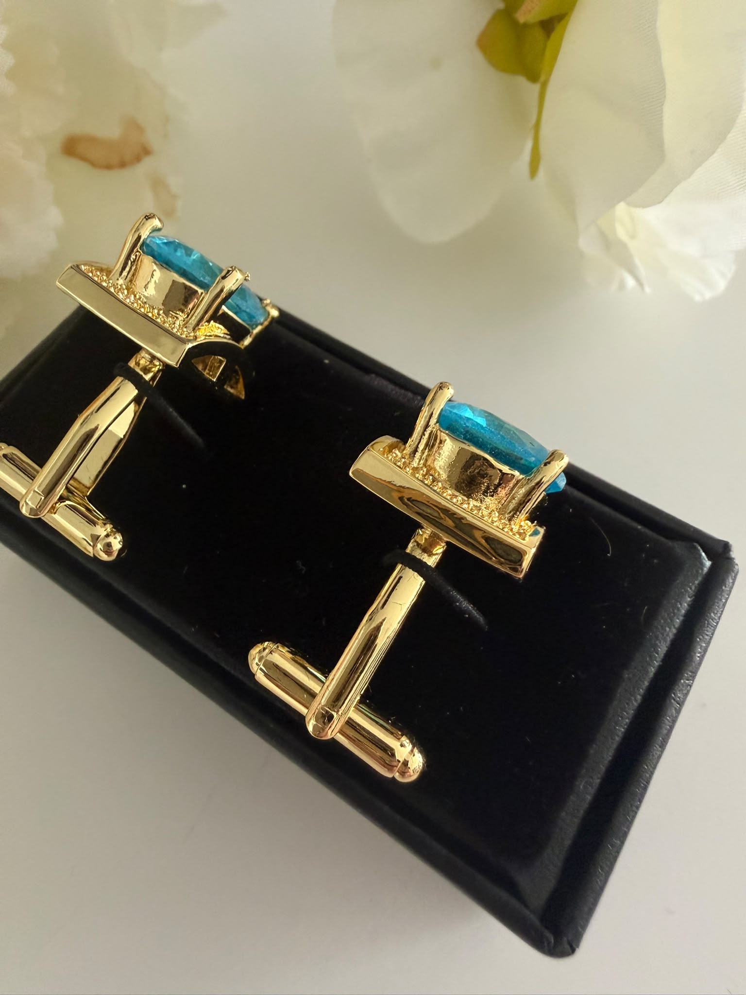 Luxury Golden Blue Crystal Cufflinks