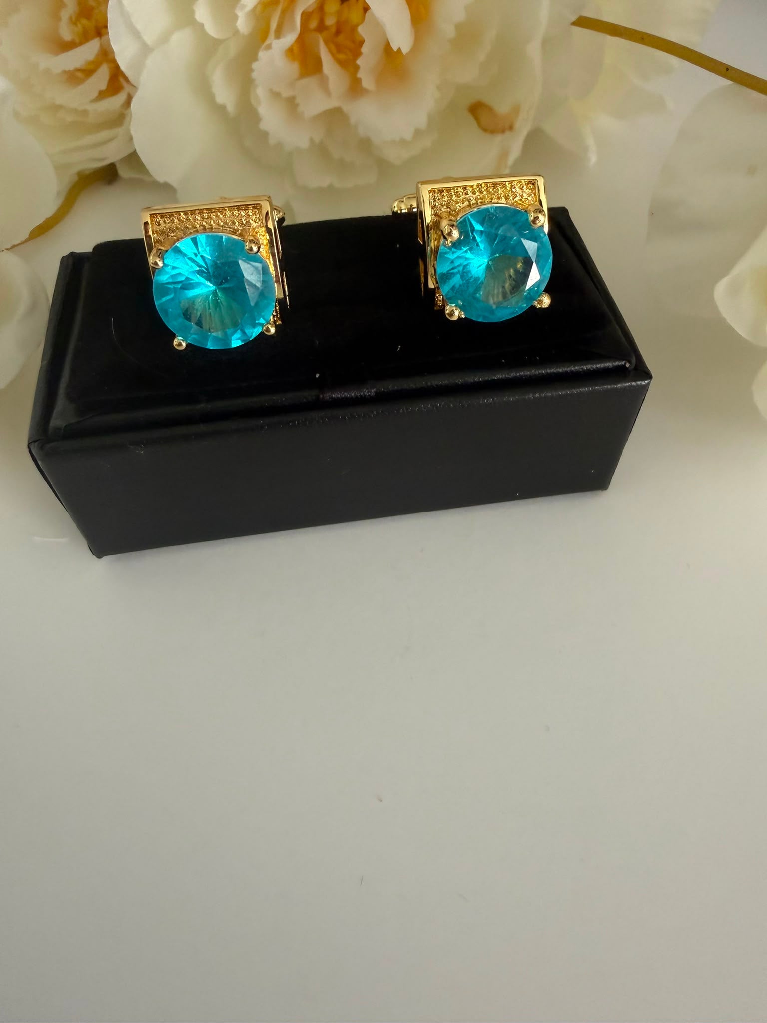 Luxury Golden Blue Crystal Cufflinks