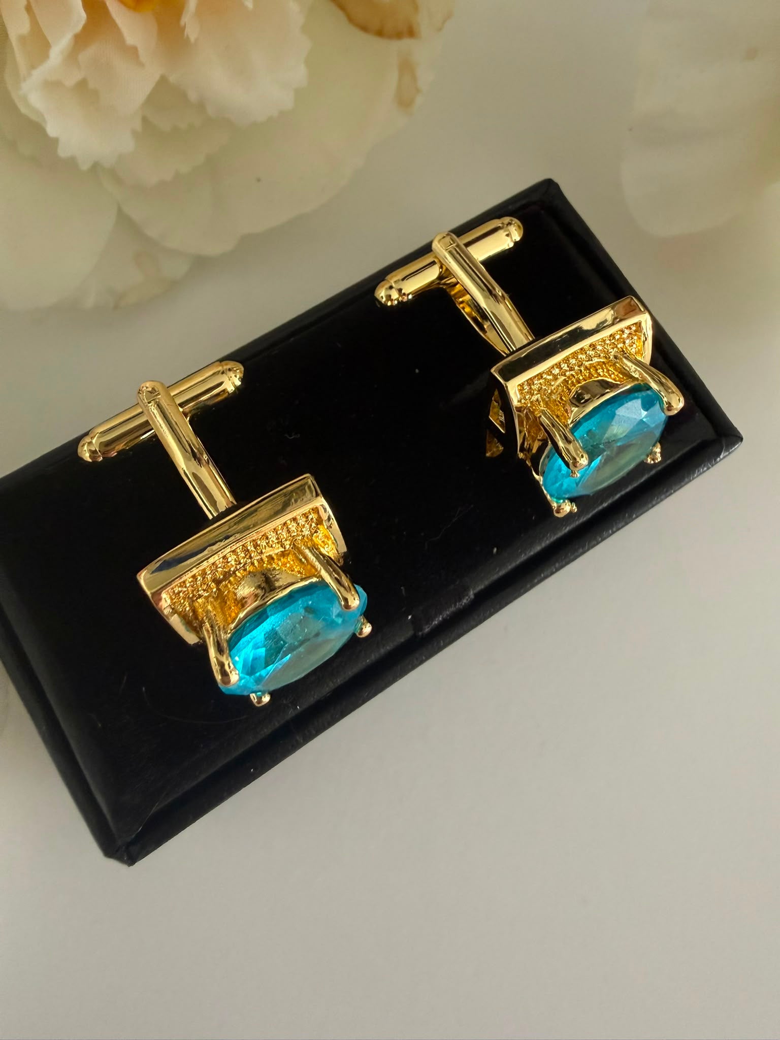 Luxury Golden Blue Crystal Cufflinks