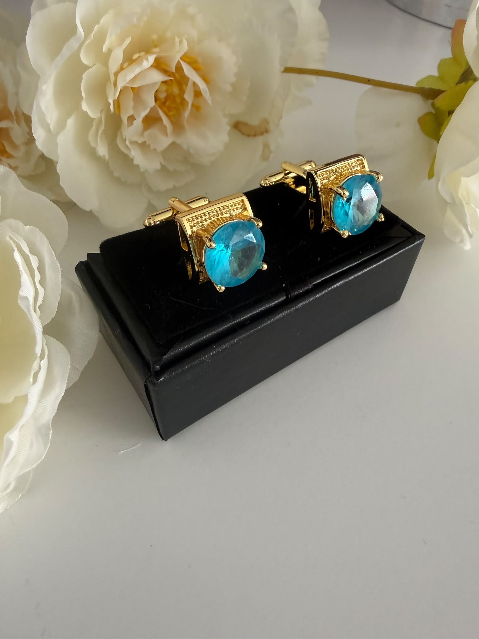 Luxury Golden Blue Crystal Cufflinks