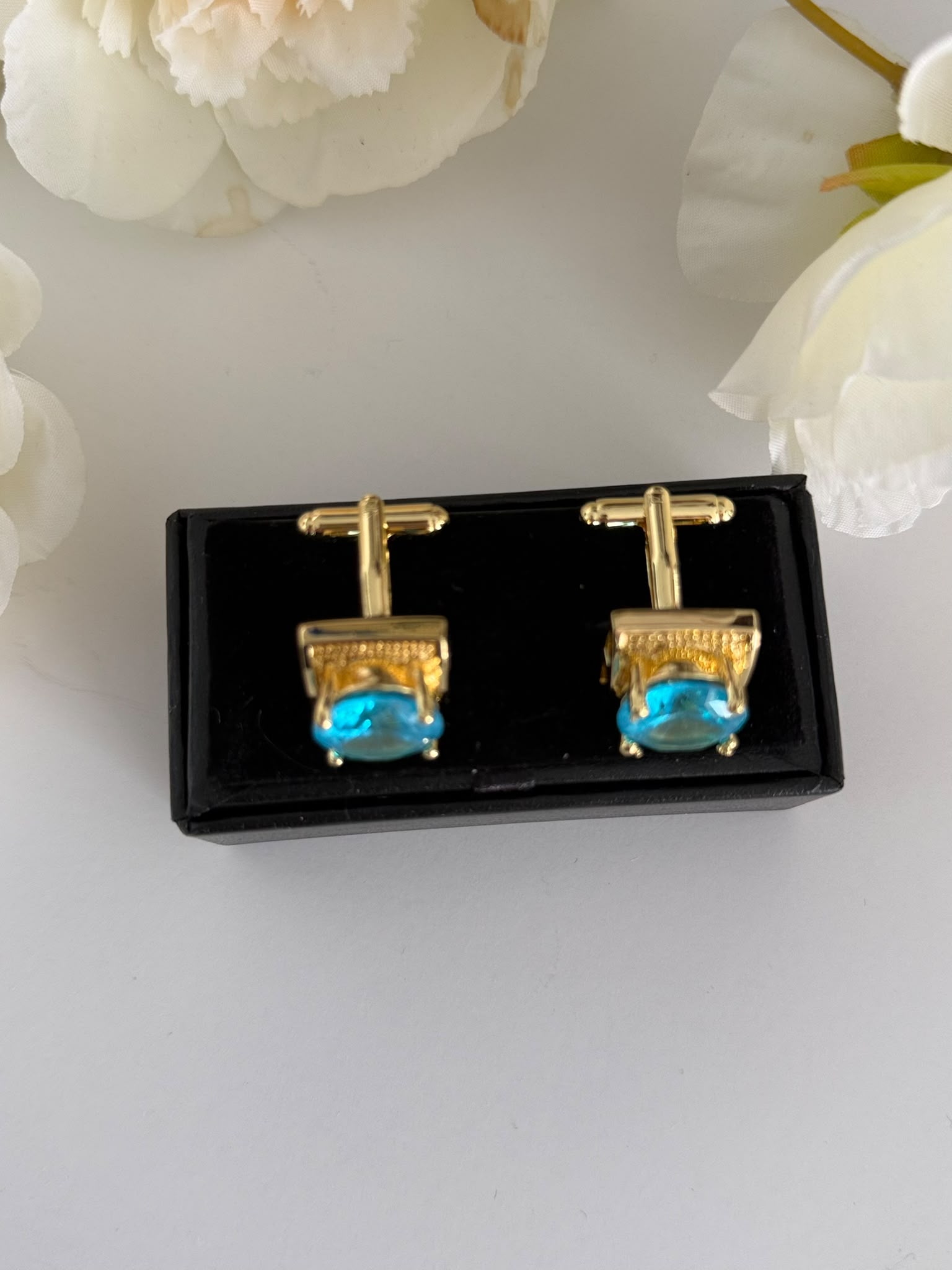 Luxury Golden Blue Crystal Cufflinks