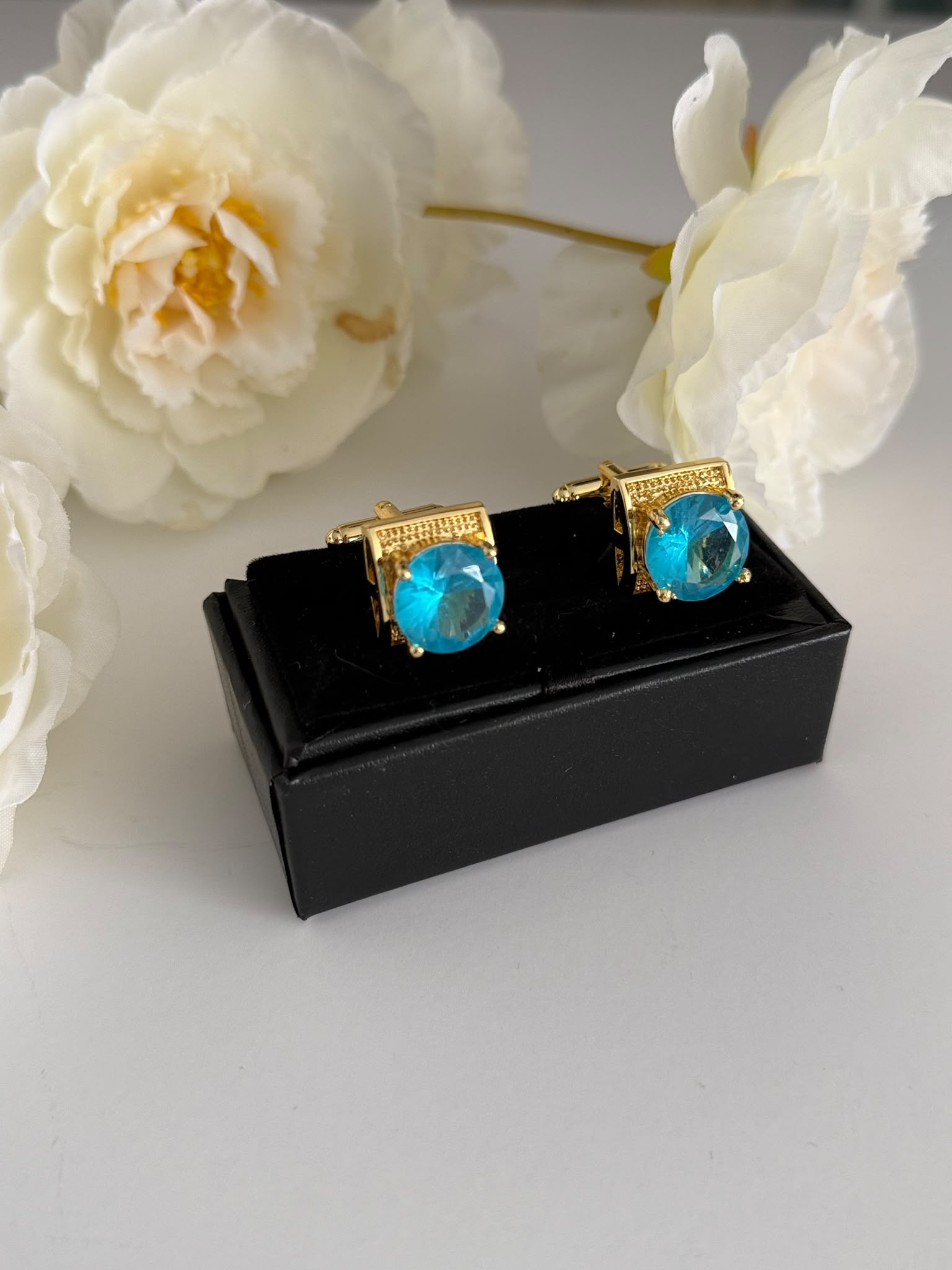 Luxury Golden Blue Crystal Cufflinks