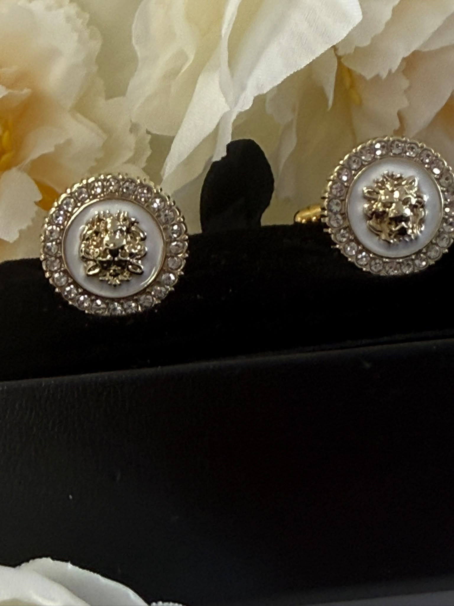 Gold Lion Head Crystal Cufflinks