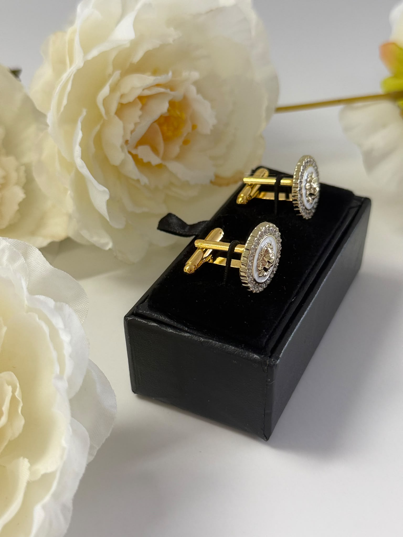 Gold Lion Head Crystal Cufflinks