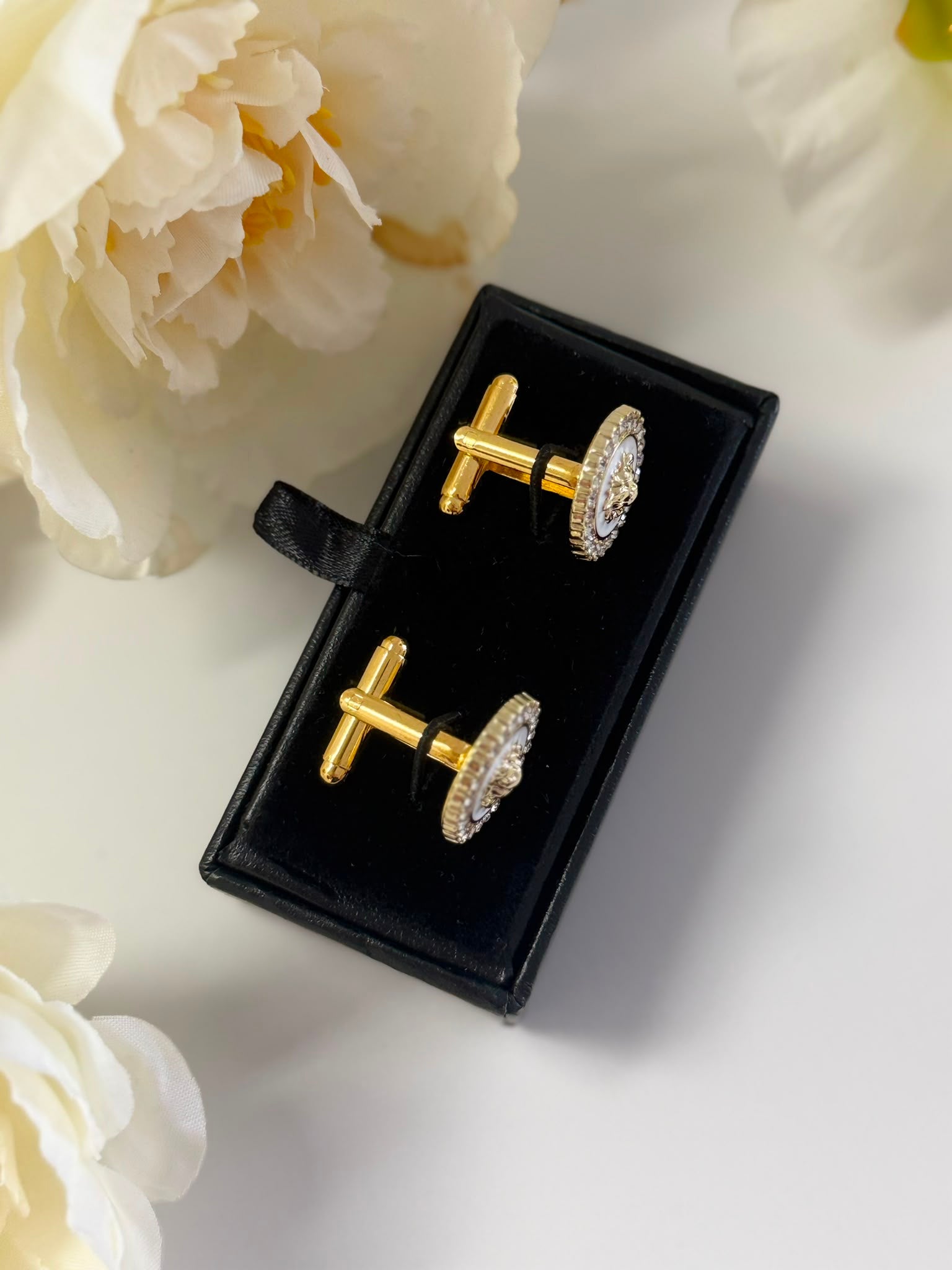 Gold Lion Head Crystal Cufflinks