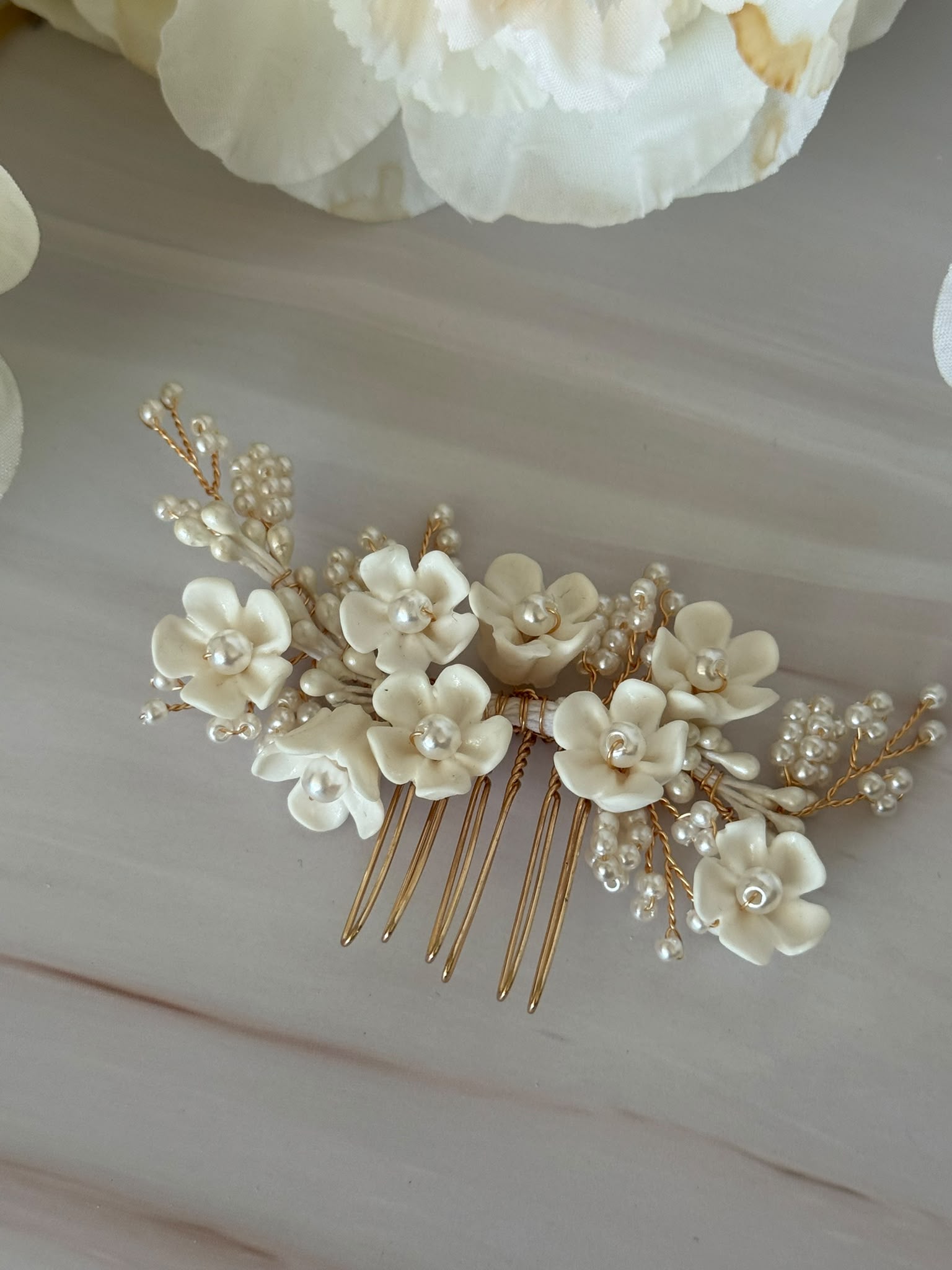 Luxury Handmade Pearl & Floral Bridal Hair Comb