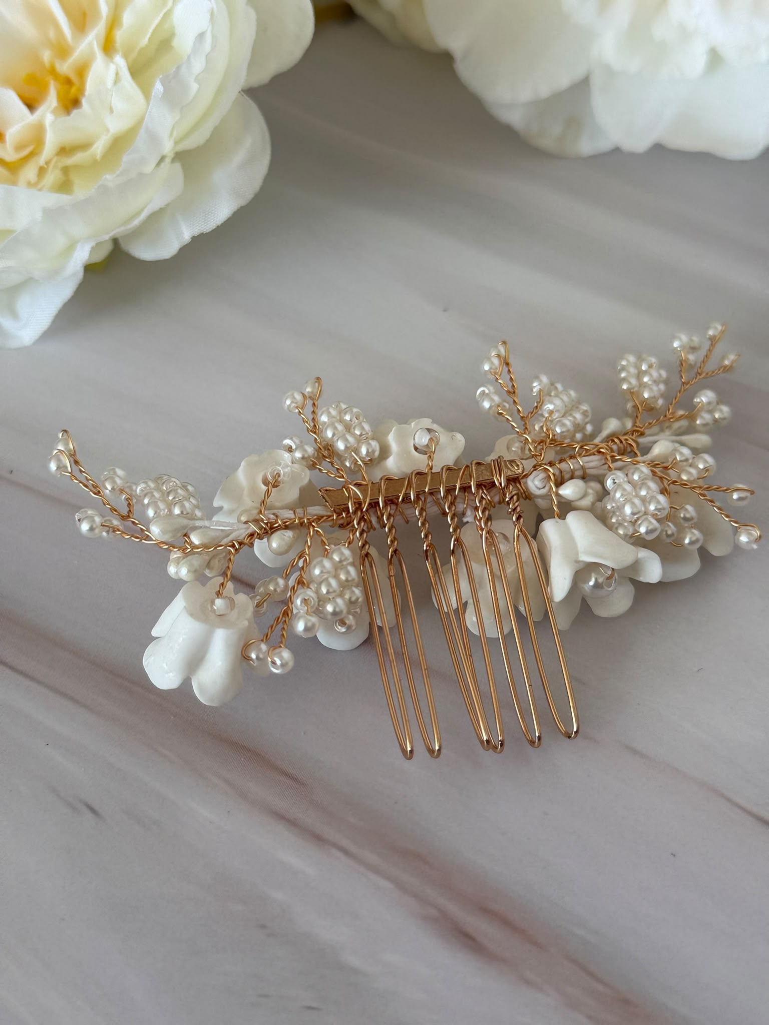 Luxury Handmade Pearl & Floral Bridal Hair Comb