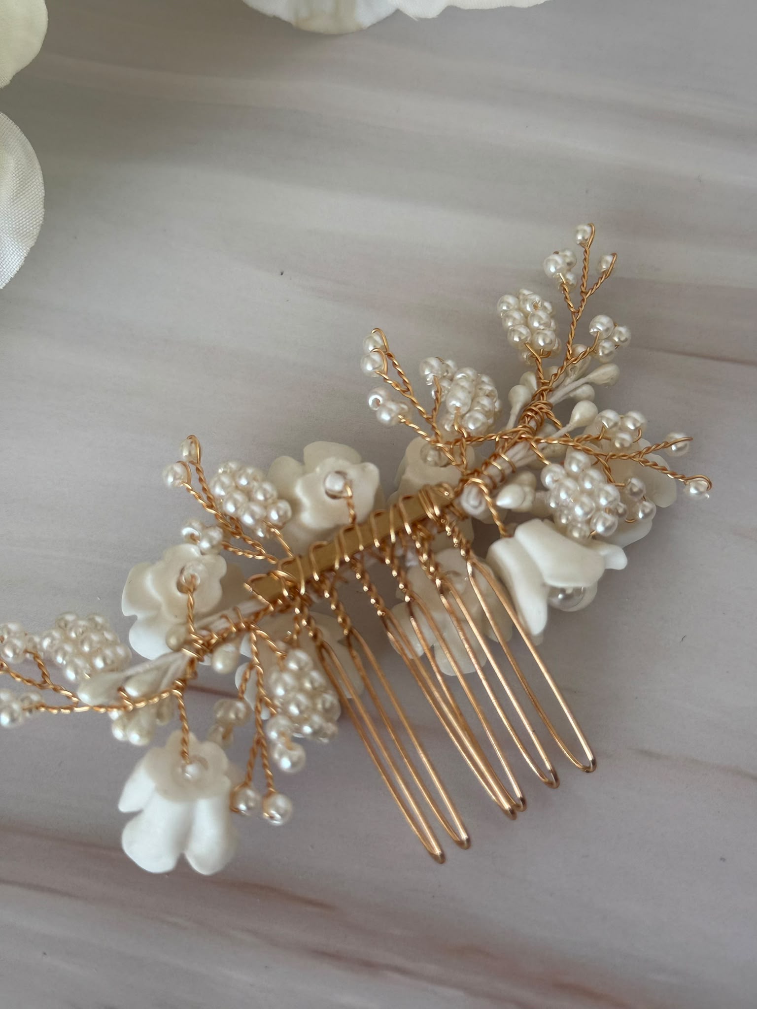 Luxury Handmade Pearl & Floral Bridal Hair Comb