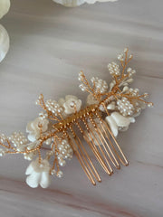 Luxury Handmade Pearl & Floral Bridal Hair Comb