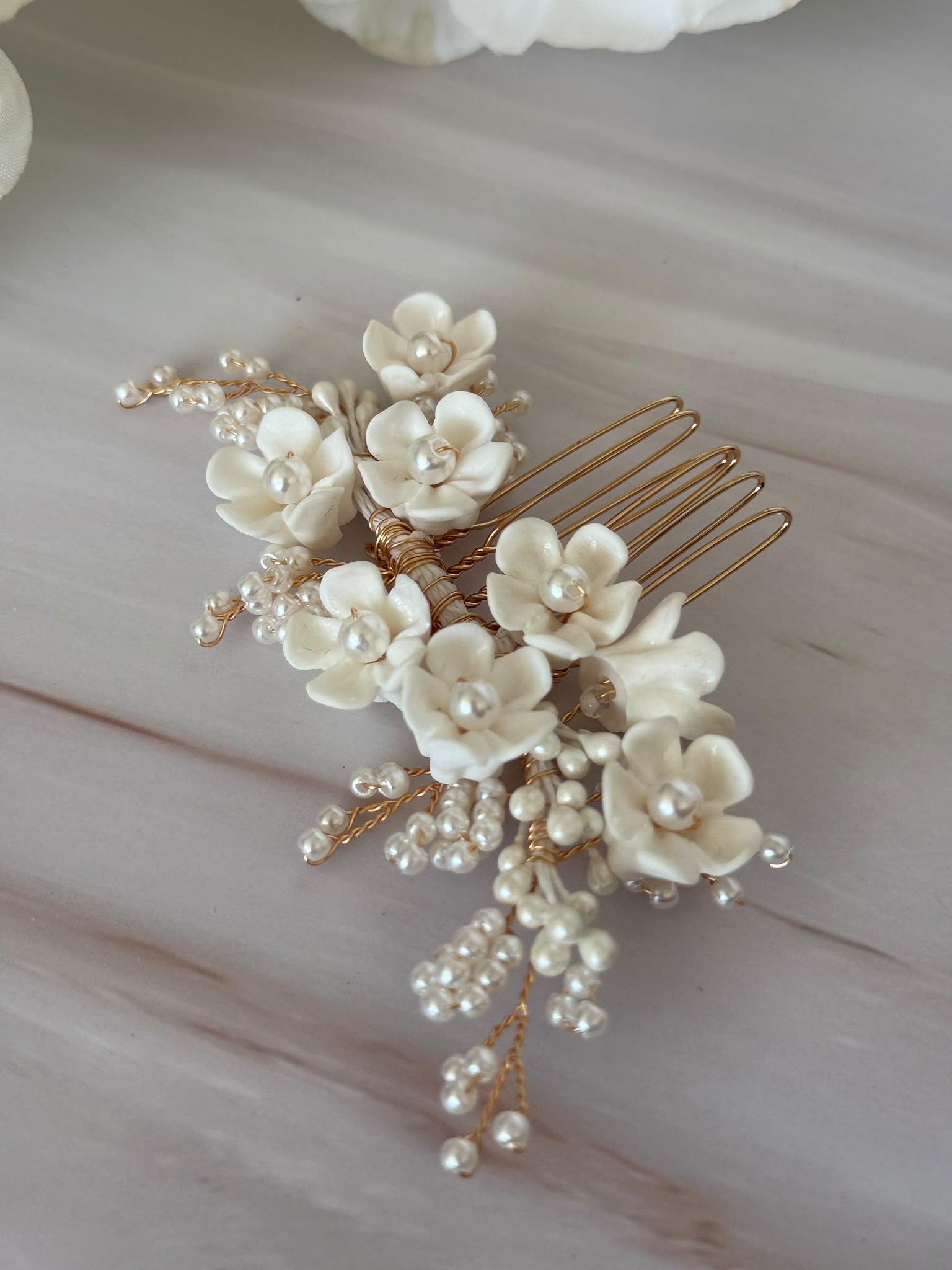 Luxury Handmade Pearl & Floral Bridal Hair Comb
