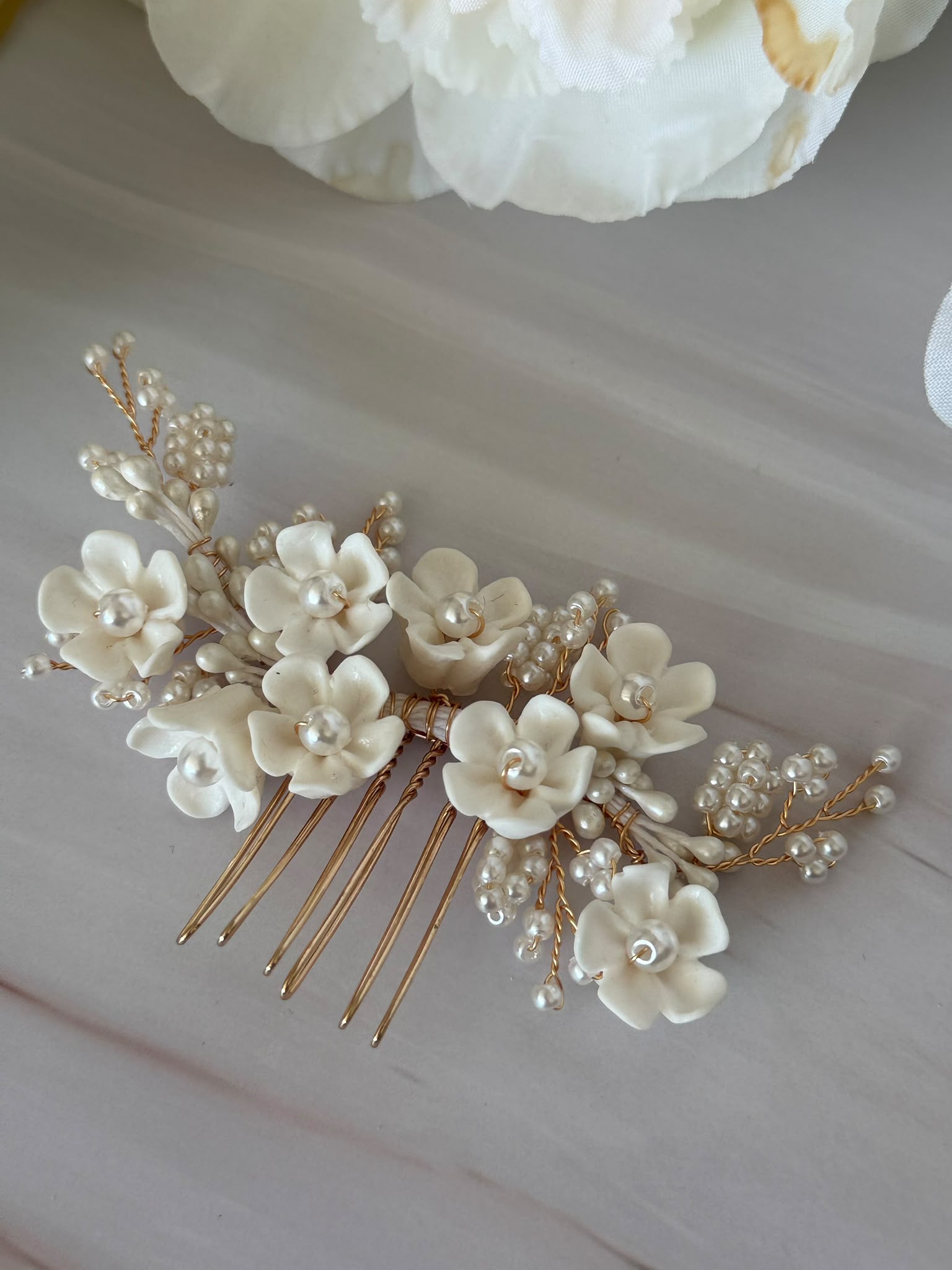 Luxury Handmade Pearl & Floral Bridal Hair Comb
