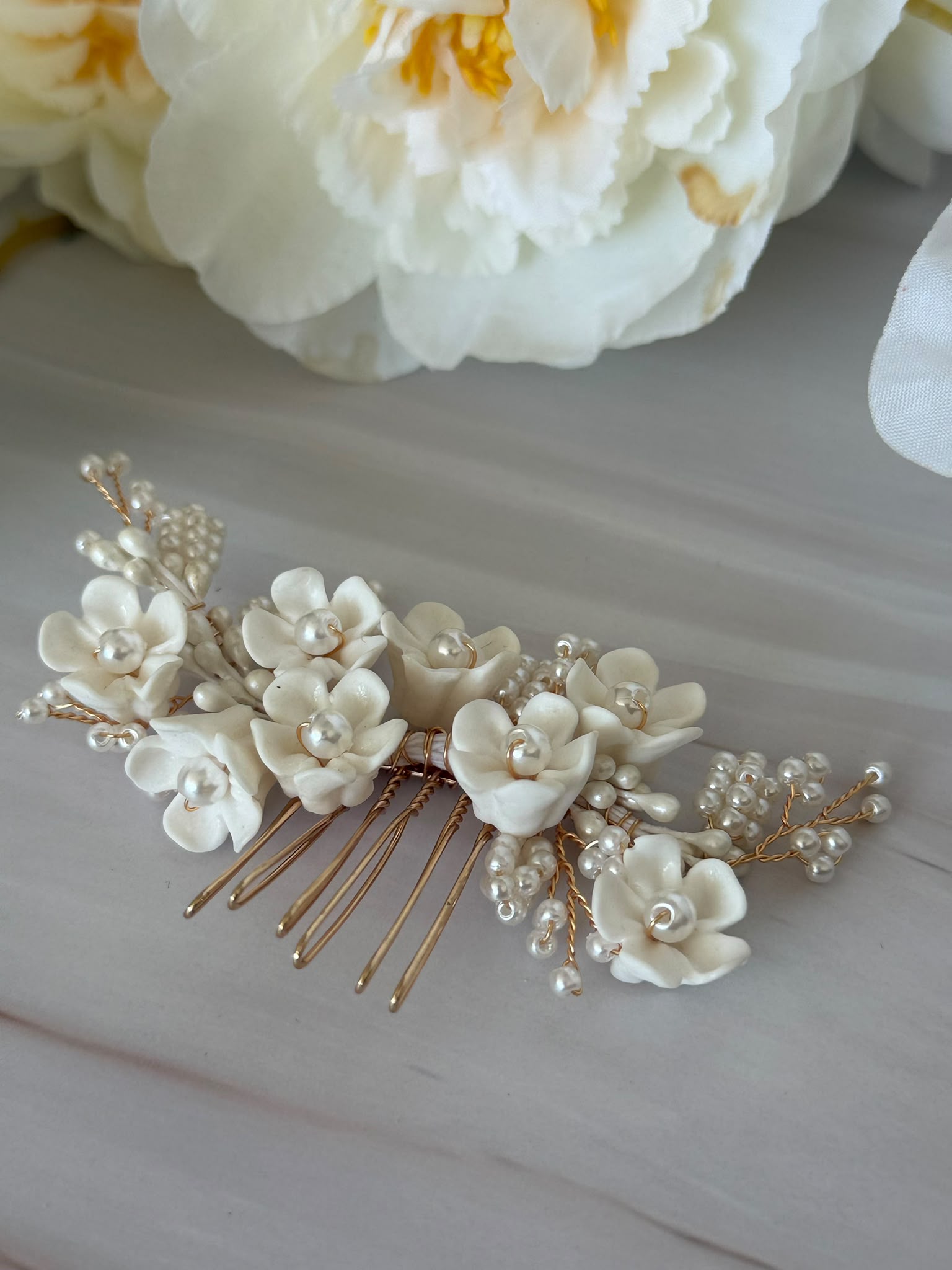 Luxury Handmade Pearl & Floral Bridal Hair Comb