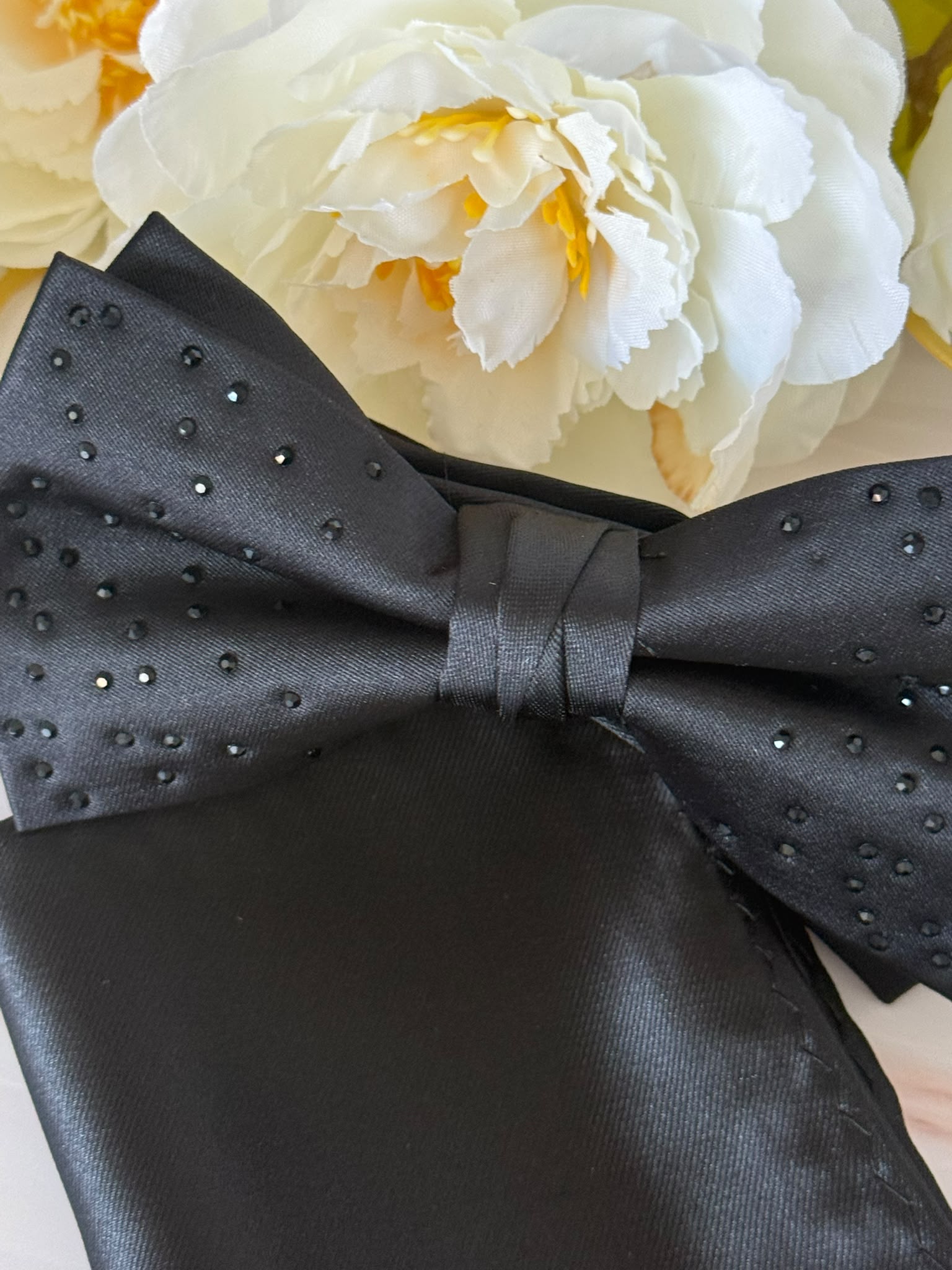 Black Rhinestone Bow Tie & Pocket Square Set