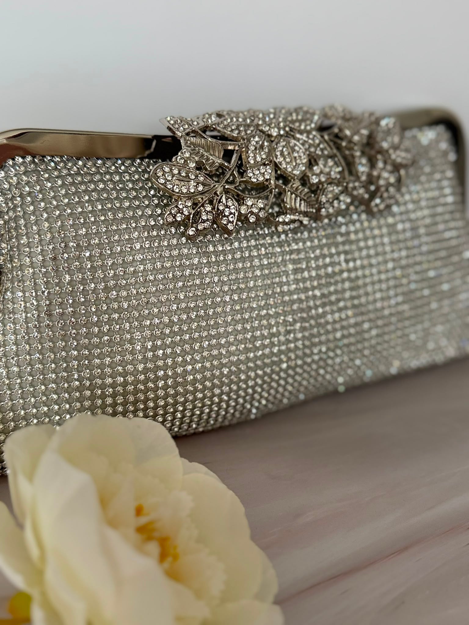 Silver Crystal Rhinestone Evening Clutch