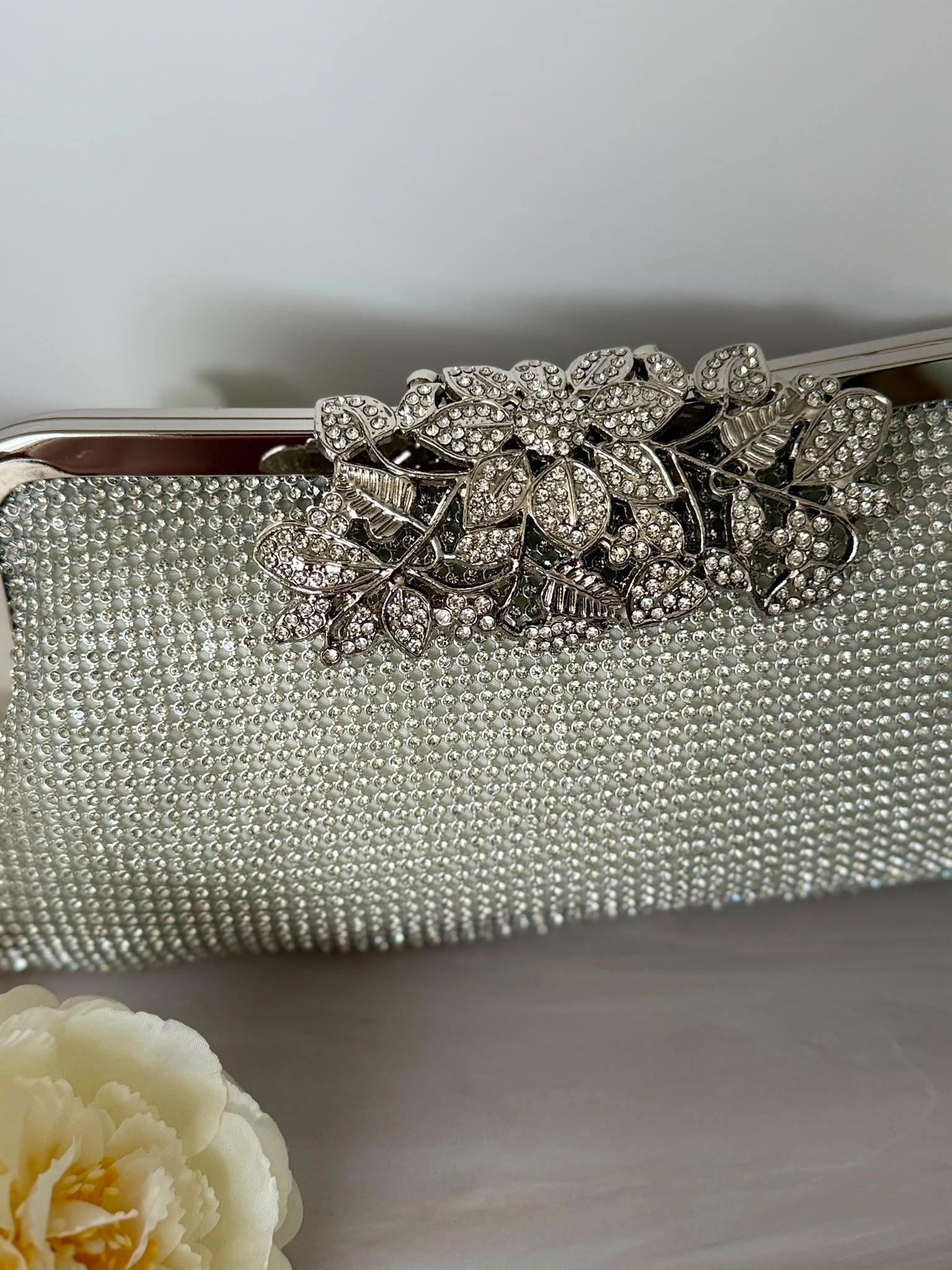 Silver Crystal Rhinestone Evening Clutch