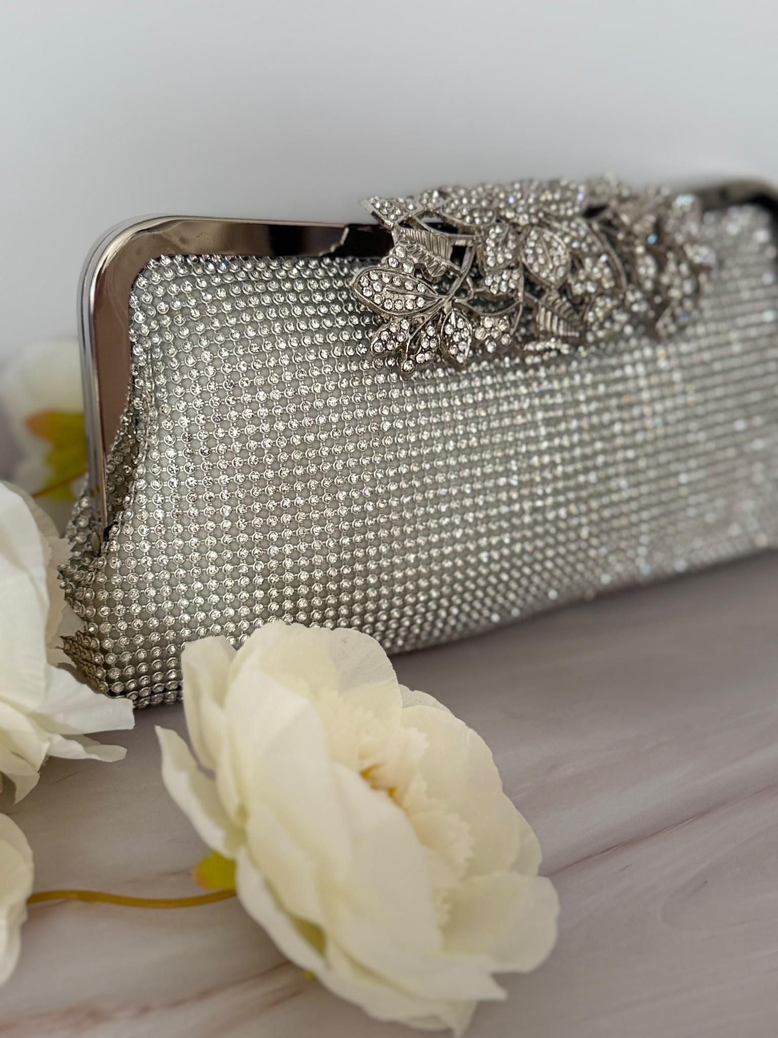 Silver Crystal Rhinestone Evening Clutch