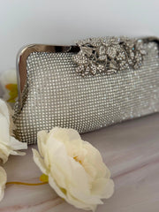 Silver Crystal Rhinestone Evening Clutch